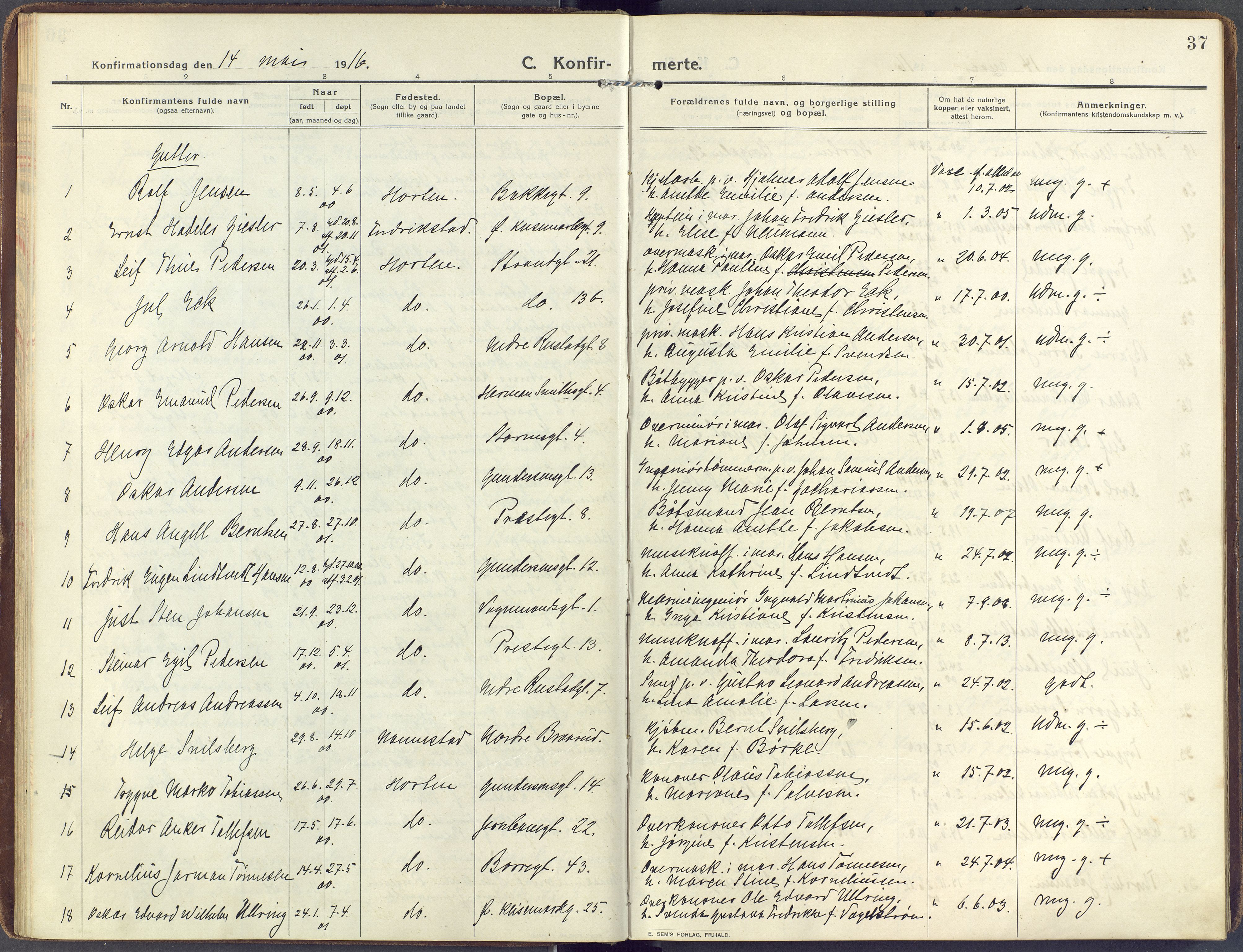 Horten kirkebøker, AV/SAKO-A-348/F/Fa/L0010: Parish register (official) no. 10, 1913-1925, p. 37