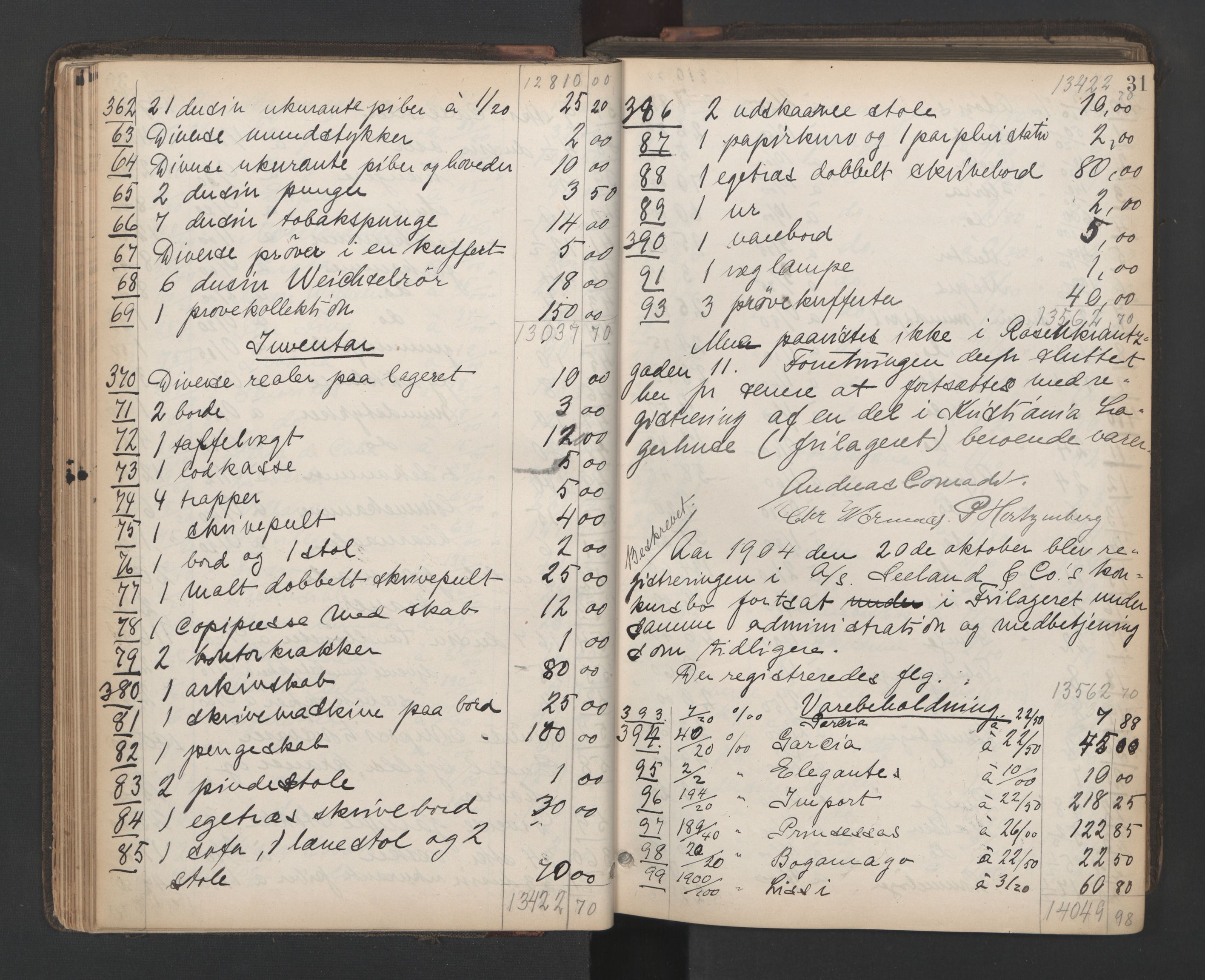 Oslo skifterett, AV/SAO-A-10383/H/Hb/Hbd/L0005: Skifteregistreringsprotokoll, 1904-1909, p. 30b-31a
