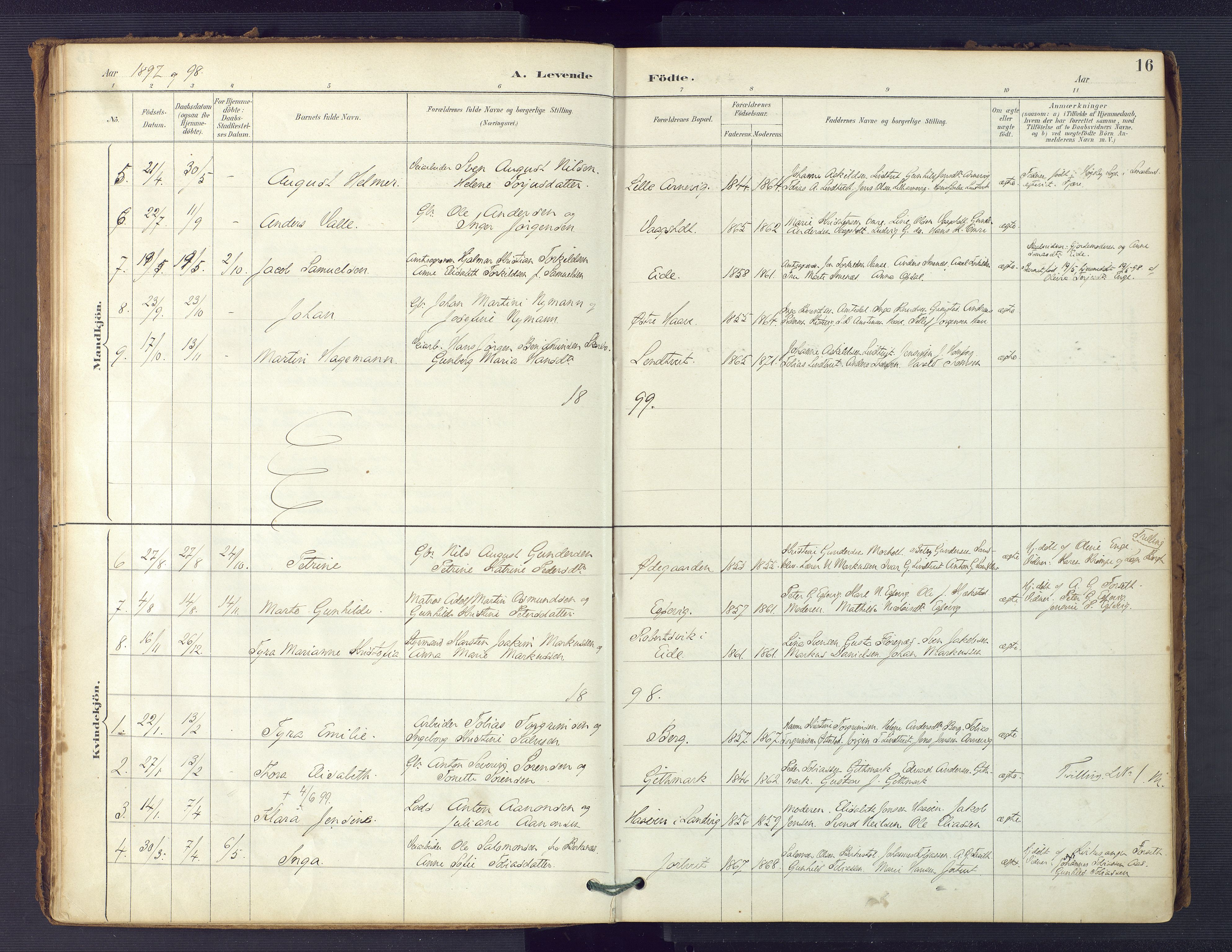 Hommedal sokneprestkontor, SAK/1111-0023/F/Fa/Faa/L0003: Parish register (official) no. A 3, 1885-1916, p. 16