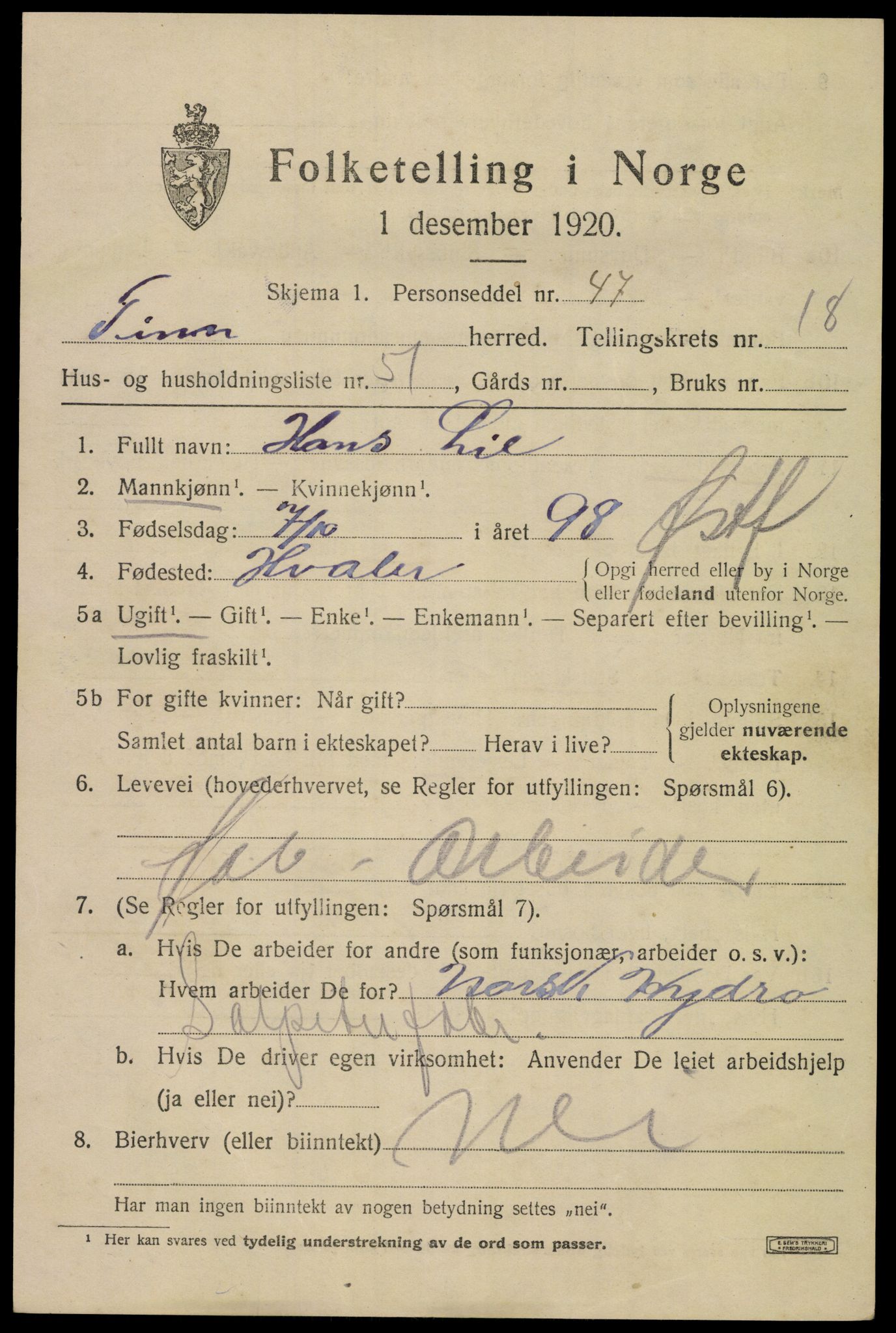 SAKO, 1920 census for Tinn, 1920, p. 24896