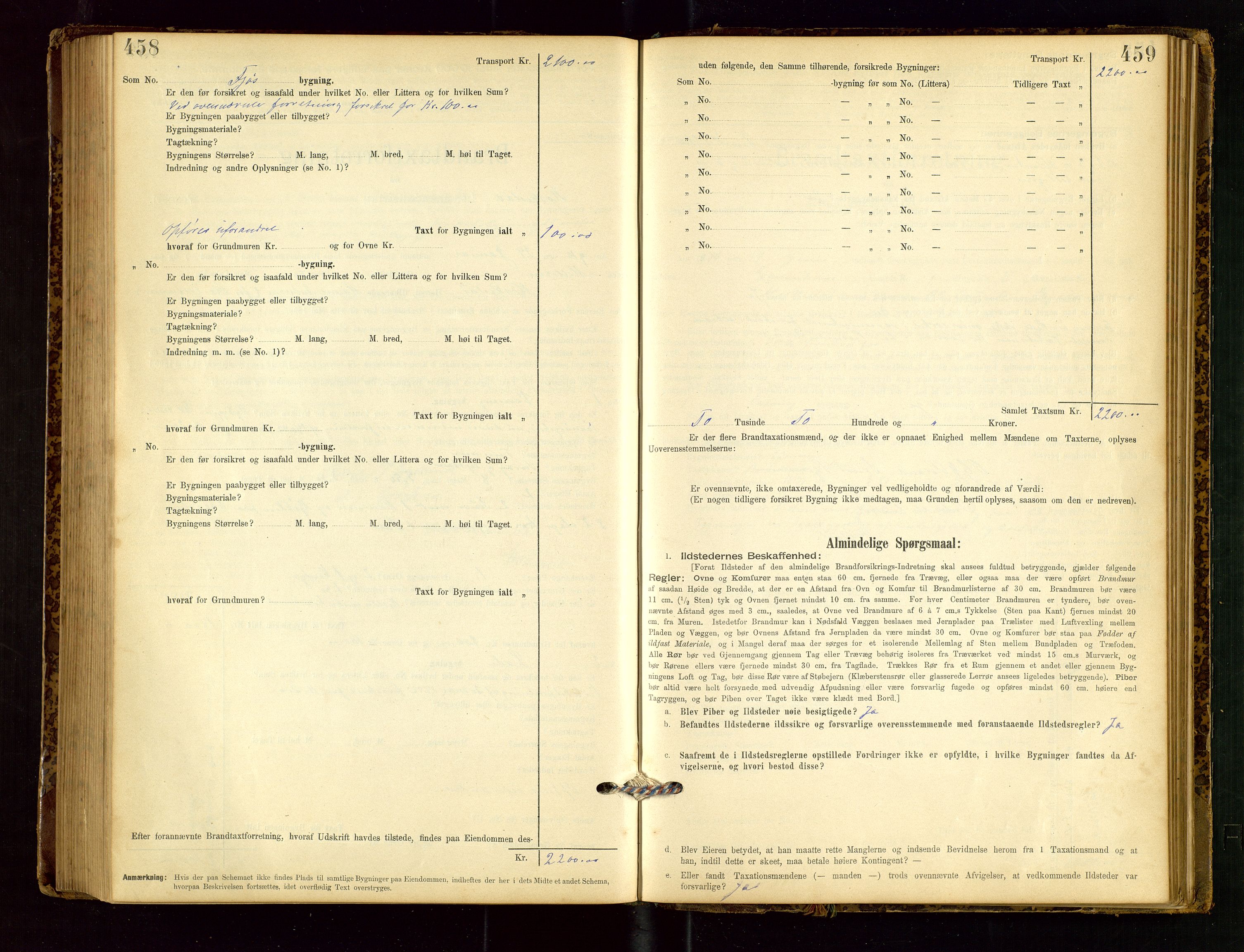 Heskestad lensmannskontor, SAST/A-100304/Gob/L0001: "Brandtaxationsprotokol", 1894-1915, p. 458-459