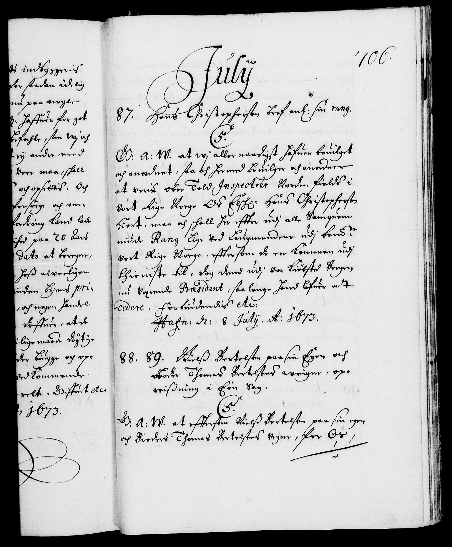 Danske Kanselli 1572-1799, RA/EA-3023/F/Fc/Fca/Fcaa/L0011: Norske registre (mikrofilm), 1670-1673, p. 706a