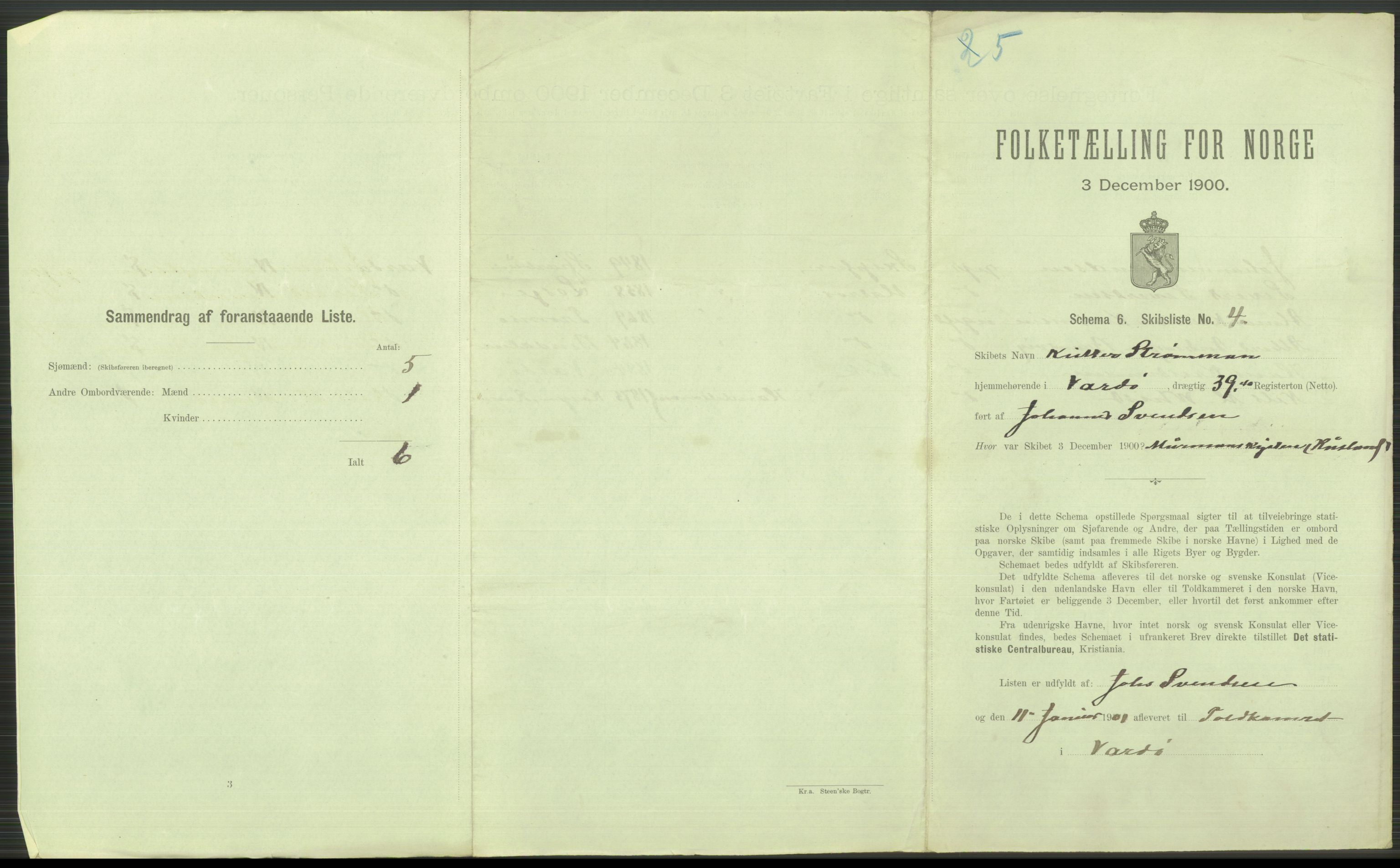 RA, 1900 Census - ship lists from ships in Norwegian harbours, harbours abroad and at sea, 1900, p. 3669