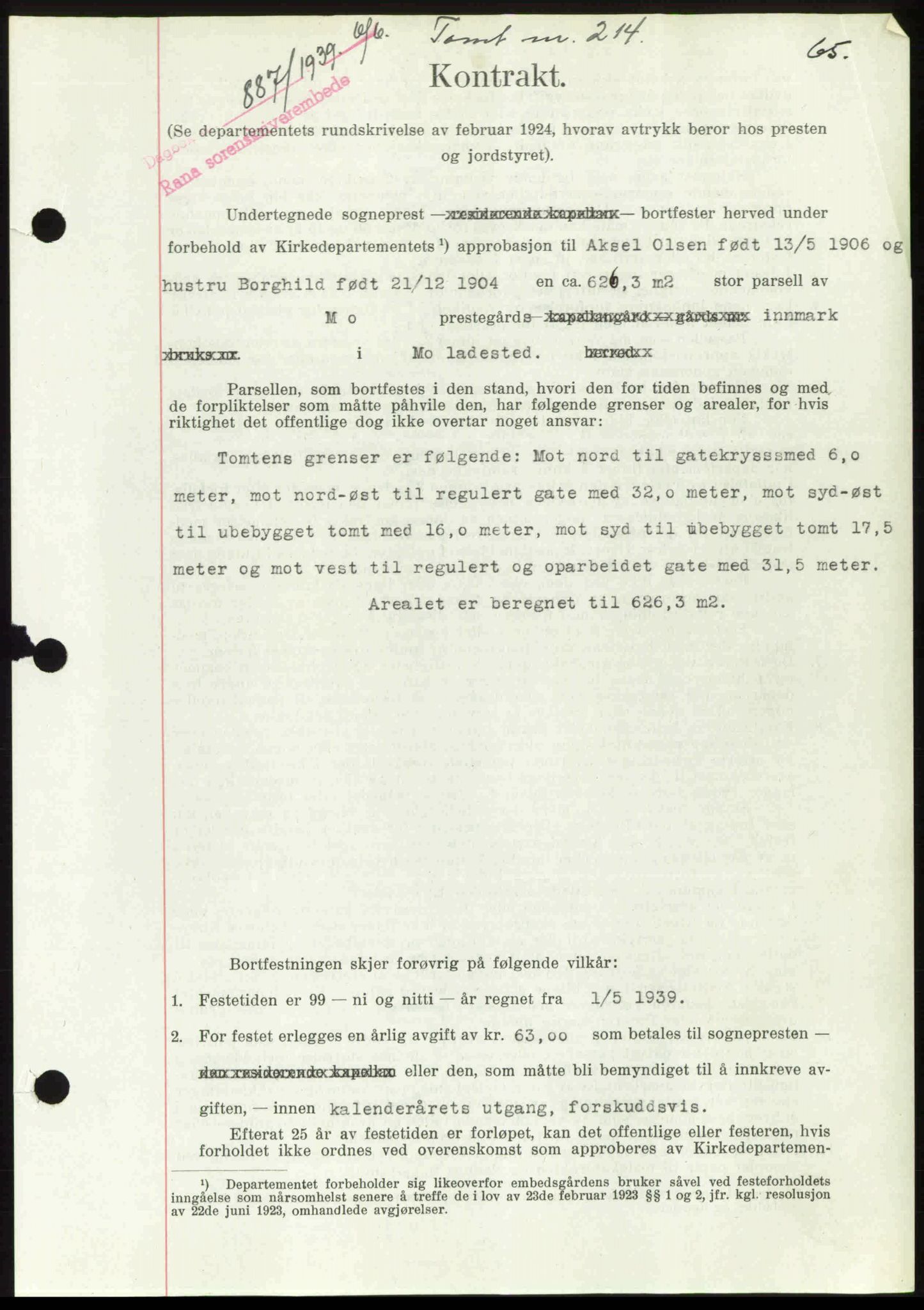 Rana sorenskriveri , SAT/A-1108/1/2/2C: Mortgage book no. A 6, 1939-1940, Diary no: : 887/1939