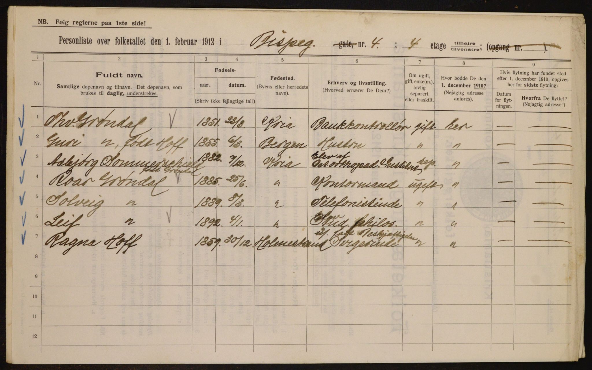 OBA, Municipal Census 1912 for Kristiania, 1912, p. 5220