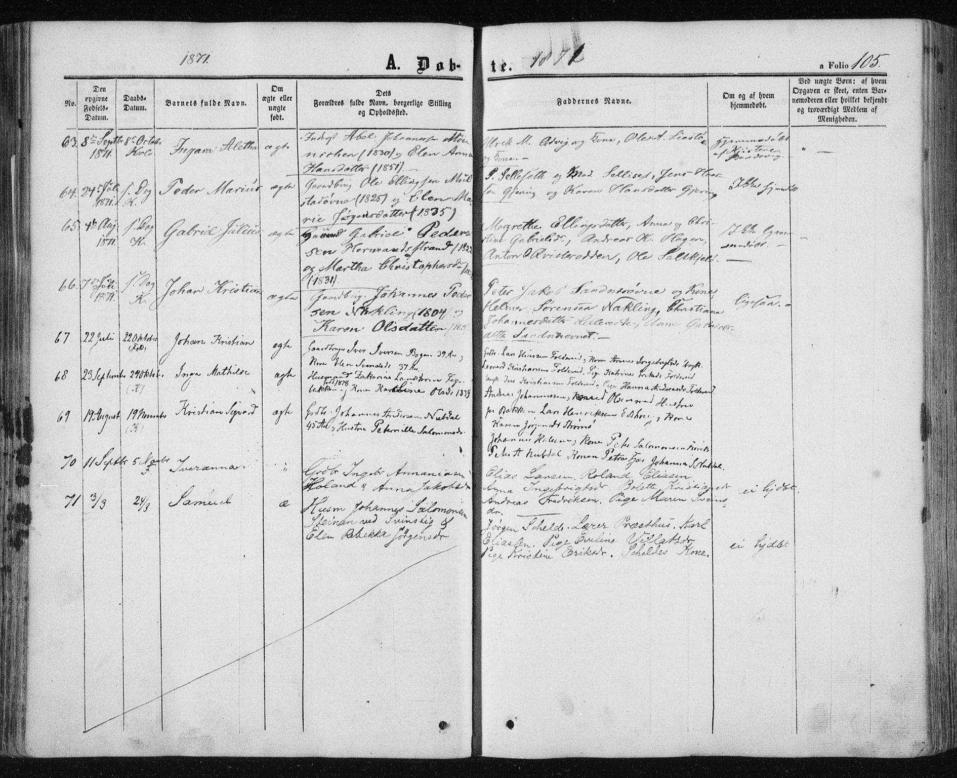 Ministerialprotokoller, klokkerbøker og fødselsregistre - Nord-Trøndelag, SAT/A-1458/780/L0641: Parish register (official) no. 780A06, 1857-1874, p. 105