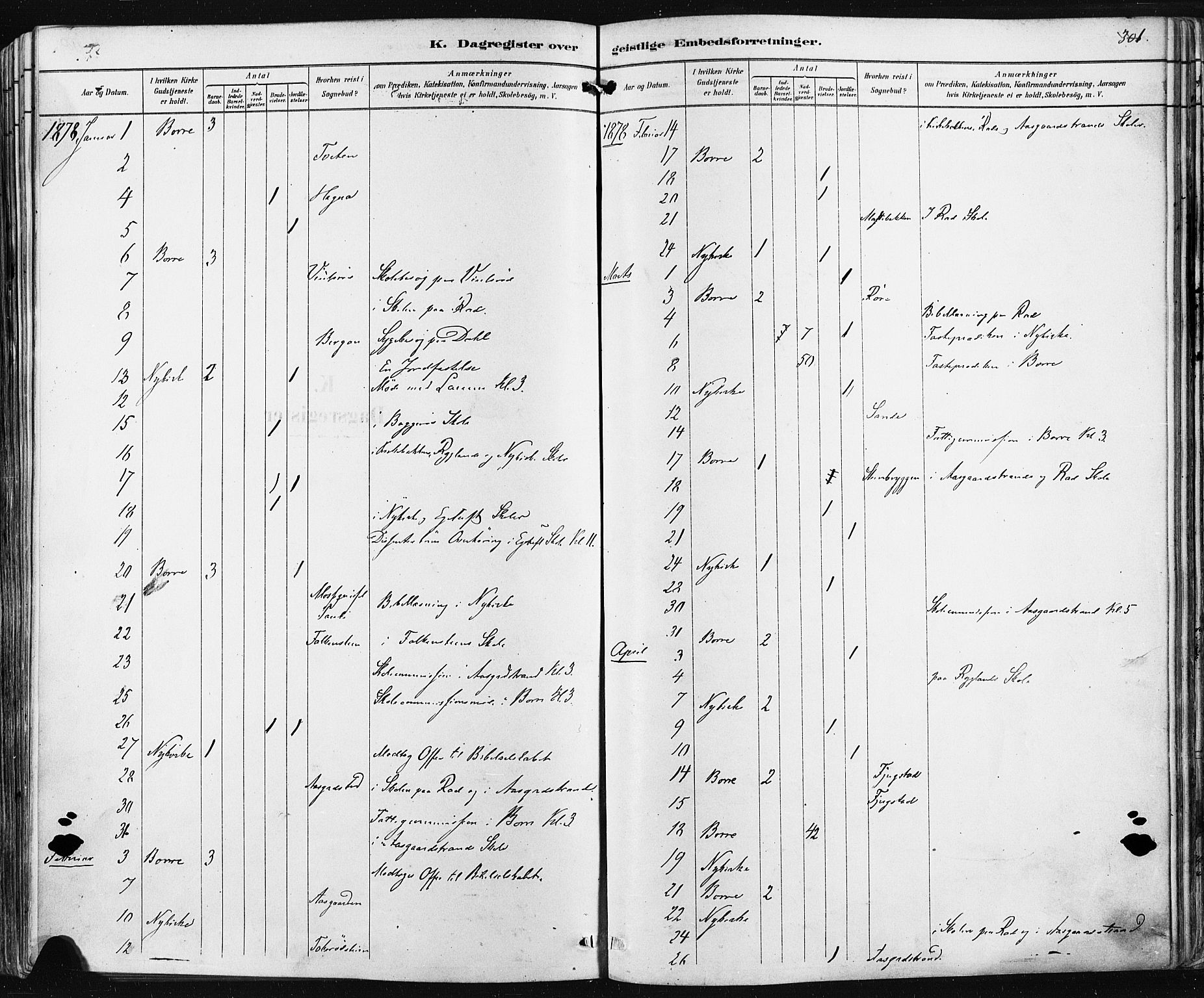 Borre kirkebøker, SAKO/A-338/F/Fa/L0009: Parish register (official) no. I 9, 1878-1896, p. 301