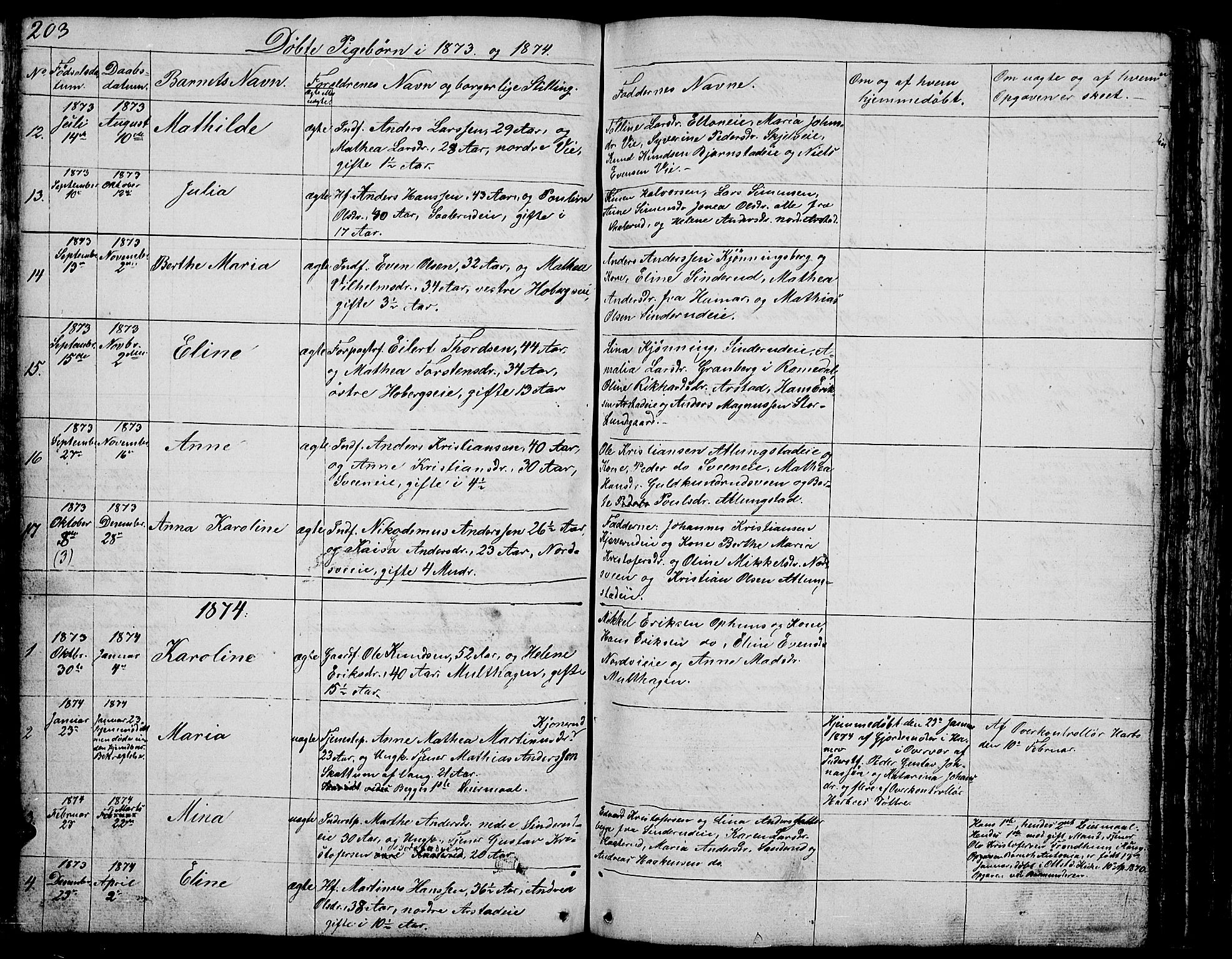 Stange prestekontor, SAH/PREST-002/L/L0002: Parish register (copy) no. 2, 1838-1879, p. 203