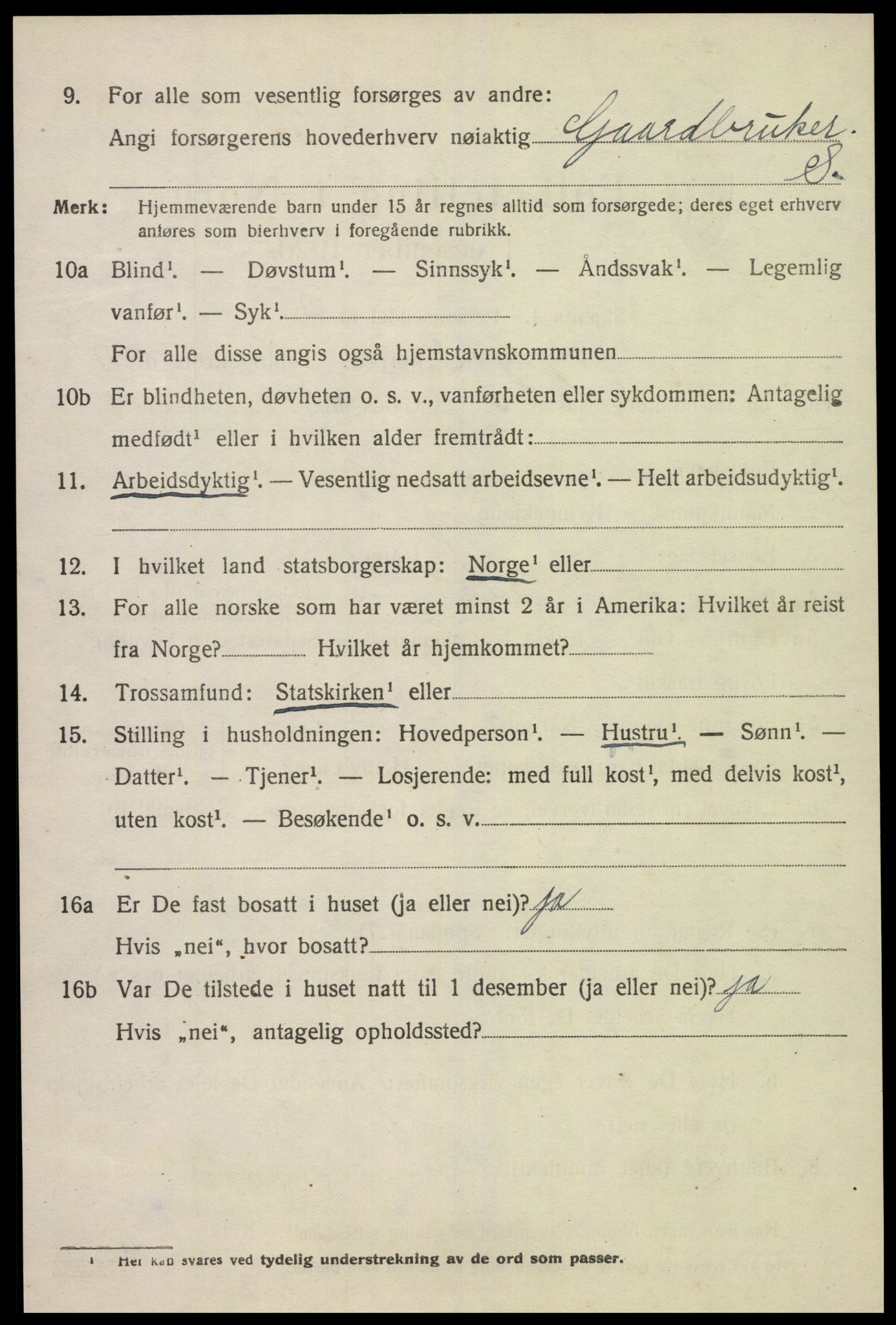 SAK, 1920 census for Lyngdal, 1920, p. 5340