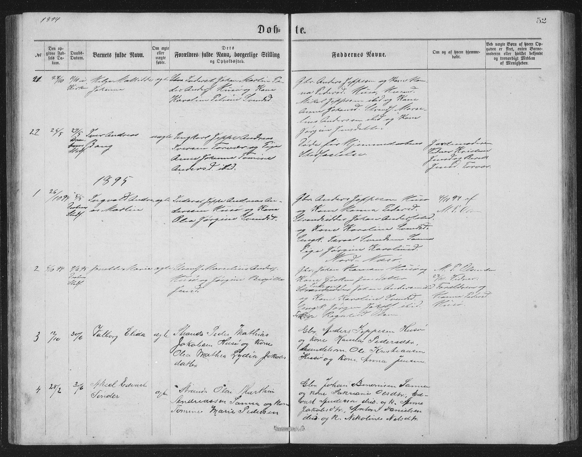 Ministerialprotokoller, klokkerbøker og fødselsregistre - Nordland, AV/SAT-A-1459/840/L0582: Parish register (copy) no. 840C02, 1874-1900, p. 52