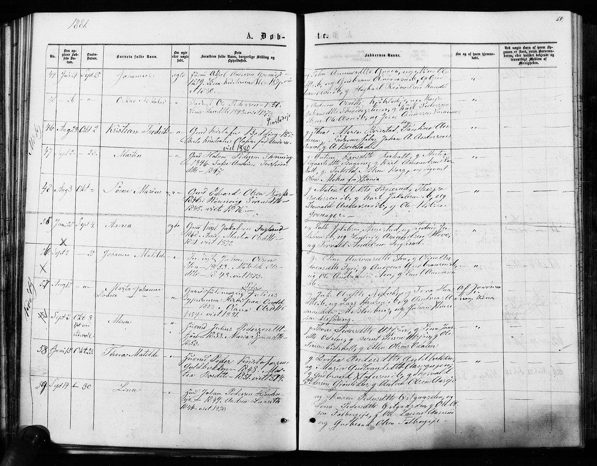 Nes prestekontor Kirkebøker, SAO/A-10410/F/Fa/L0009: Parish register (official) no. I 9, 1875-1882, p. 64
