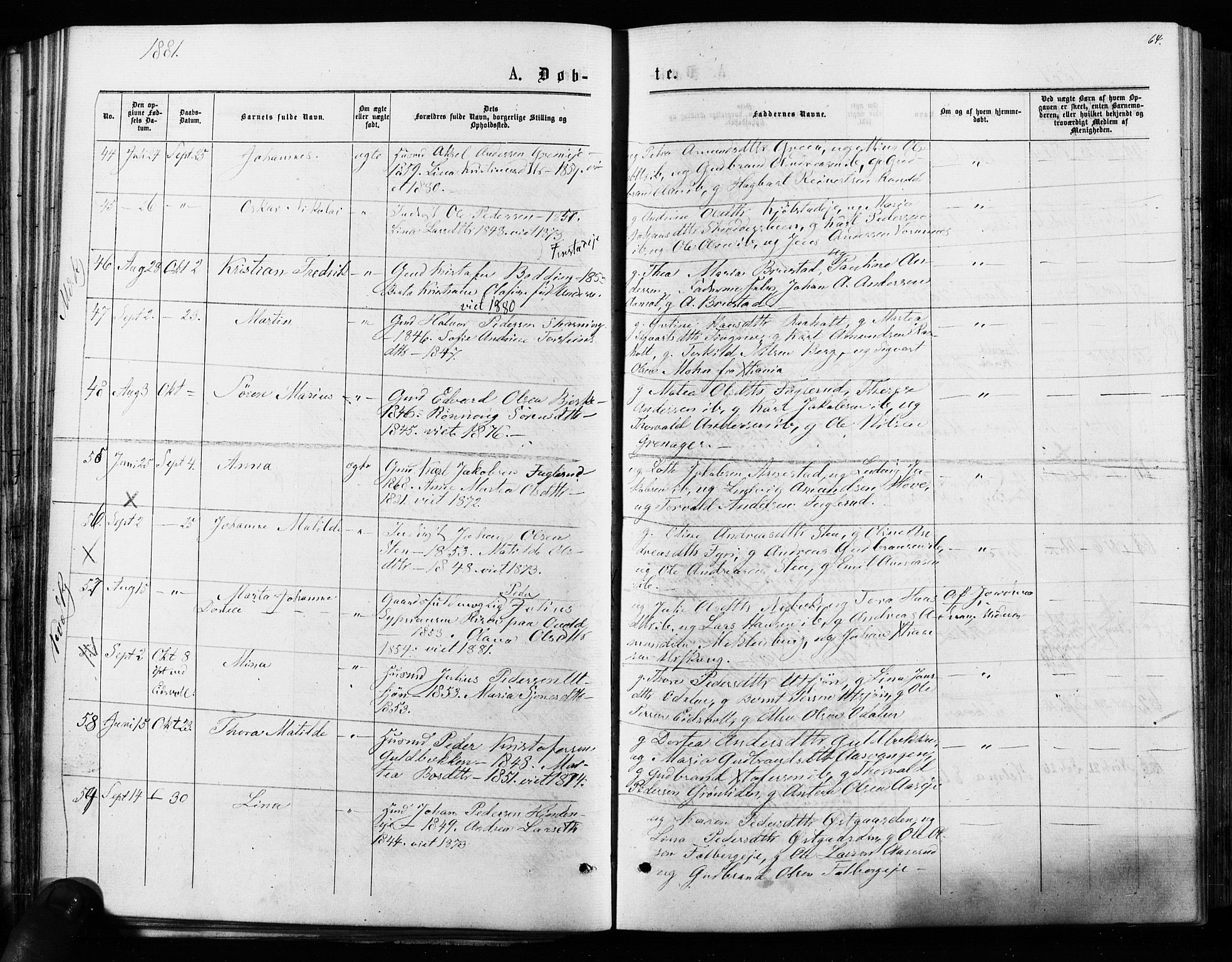 Nes prestekontor Kirkebøker, AV/SAO-A-10410/F/Fa/L0009: Parish register (official) no. I 9, 1875-1882, p. 64