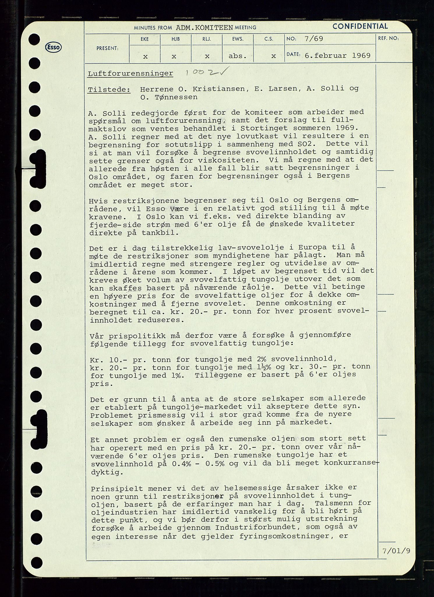 Pa 0982 - Esso Norge A/S, SAST/A-100448/A/Aa/L0003/0001: Den administrerende direksjon Board minutes (styrereferater) og Bedriftforsamlingsprotokoll / Den administrerende direksjon Board minutes (styrereferater), 1969, p. 55