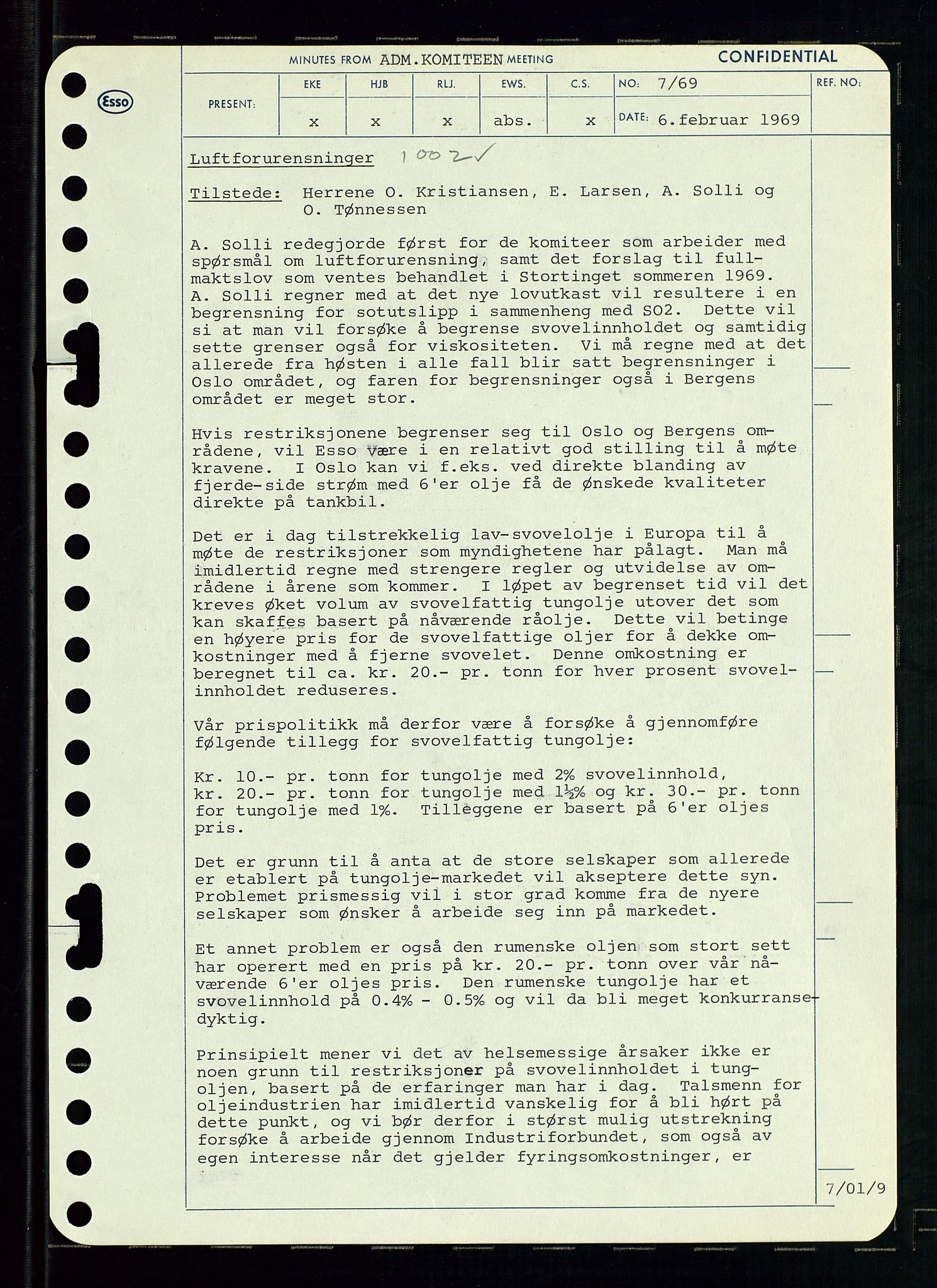 Pa 0982 - Esso Norge A/S, AV/SAST-A-100448/A/Aa/L0003/0001: Den administrerende direksjon Board minutes (styrereferater) og Bedriftforsamlingsprotokoll / Den administrerende direksjon Board minutes (styrereferater), 1969, p. 55