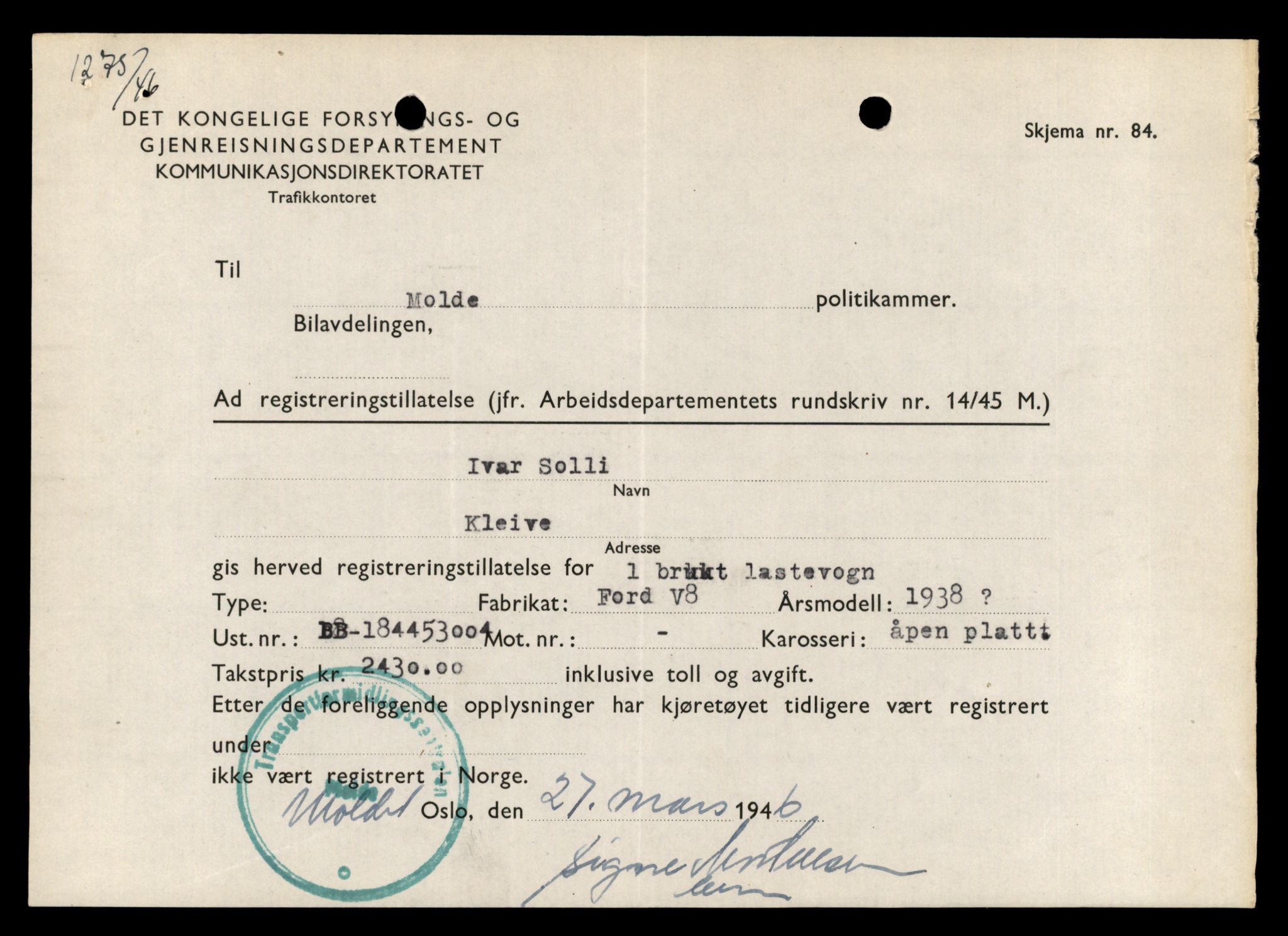 Møre og Romsdal vegkontor - Ålesund trafikkstasjon, AV/SAT-A-4099/F/Fe/L0035: Registreringskort for kjøretøy T 12653 - T 12829, 1927-1998, p. 2206