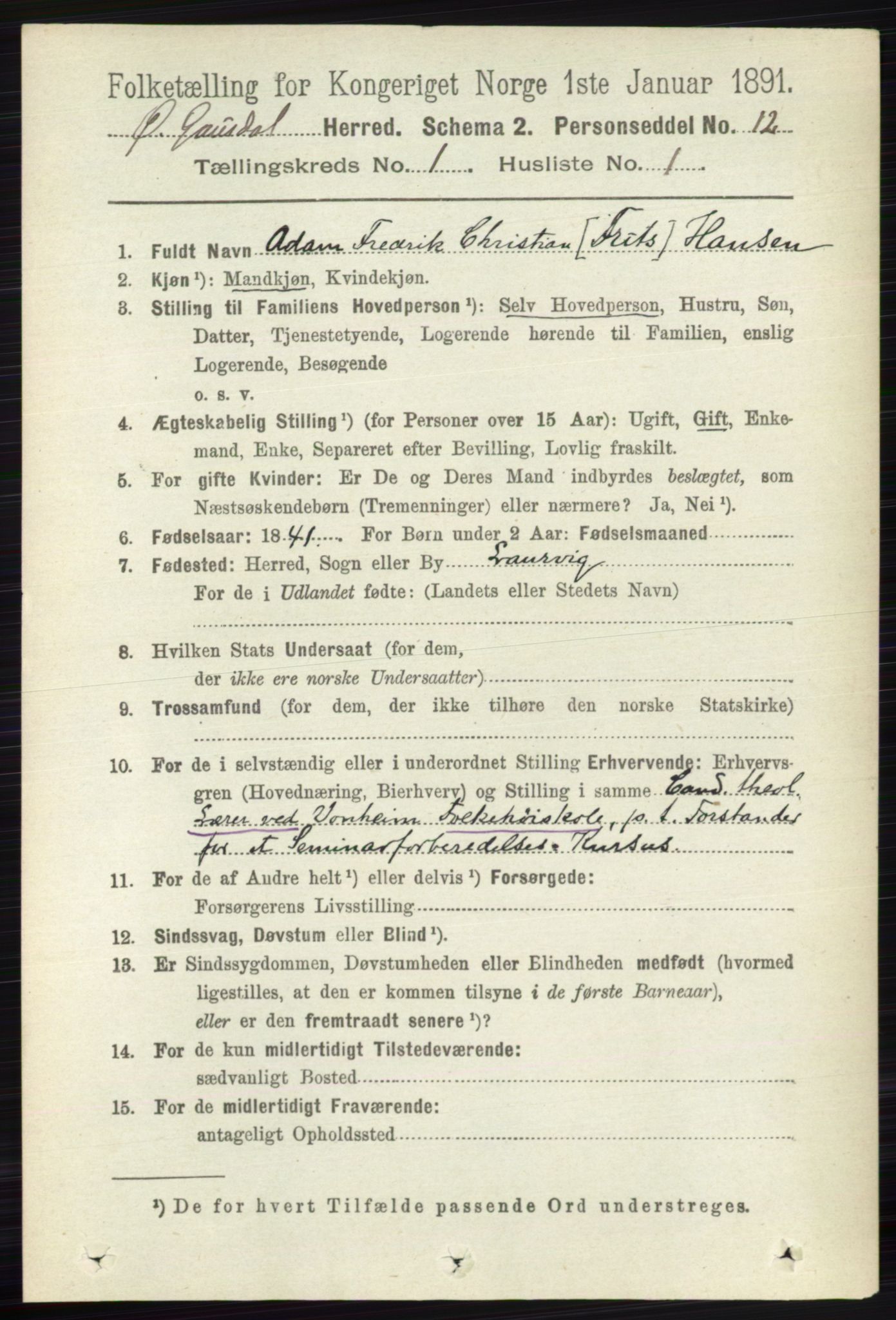 RA, 1891 census for 0522 Østre Gausdal, 1891, p. 170