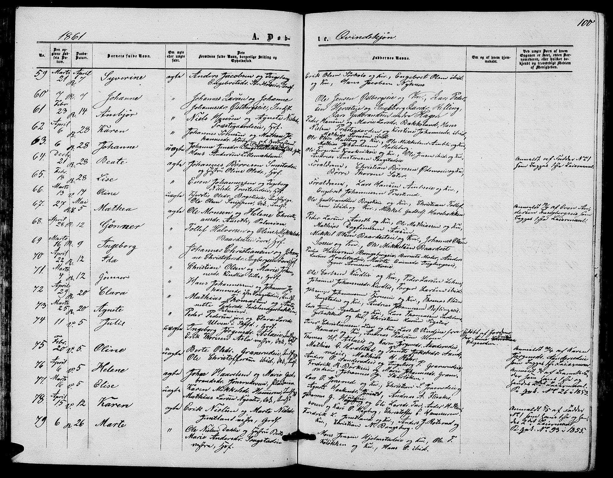 Ringsaker prestekontor, AV/SAH-PREST-014/L/La/L0007: Parish register (copy) no. 7, 1861-1869, p. 100