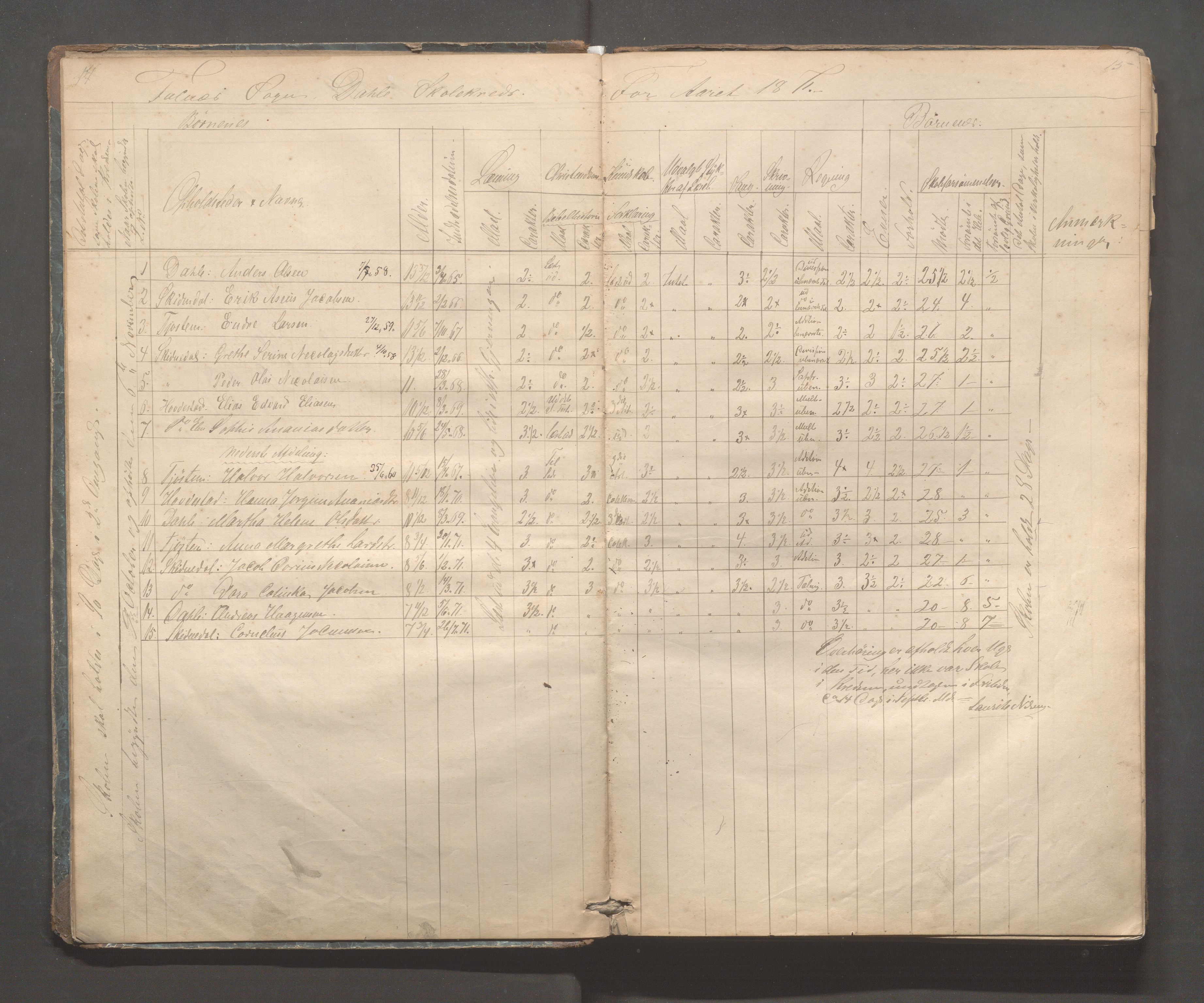 Skudenes kommune - Dale - Hillesland - Snørteland skolekretser, IKAR/A-306/H/L0002: Dale - Hillesland - Snørteland, 1869-1882, p. 14-15