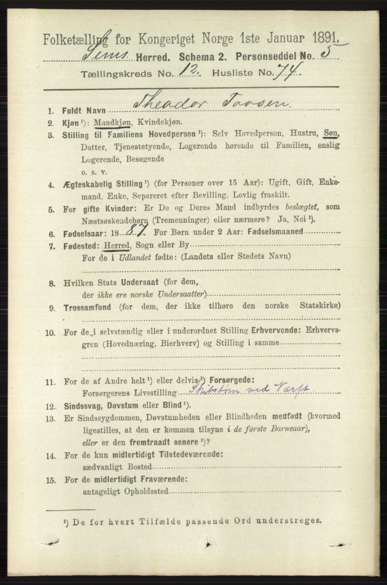 RA, 1891 census for 0721 Sem, 1891, p. 6231