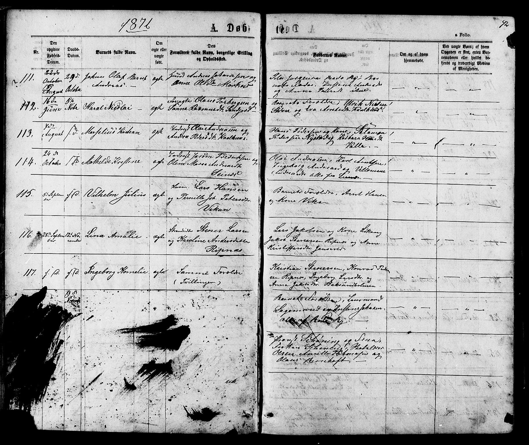 Ministerialprotokoller, klokkerbøker og fødselsregistre - Nordland, SAT/A-1459/801/L0029: Parish register (copy) no. 801C04, 1868-1878, p. 42