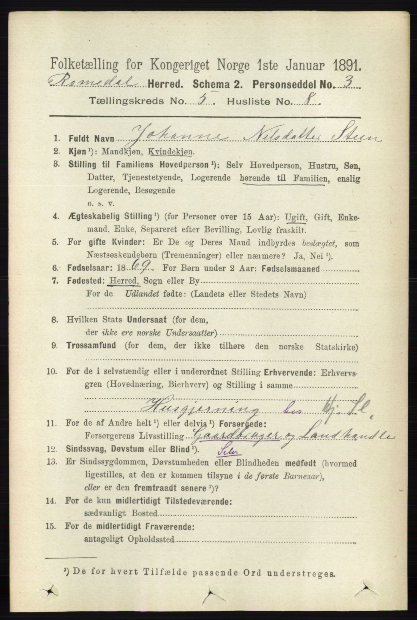 RA, 1891 census for 0416 Romedal, 1891, p. 2502