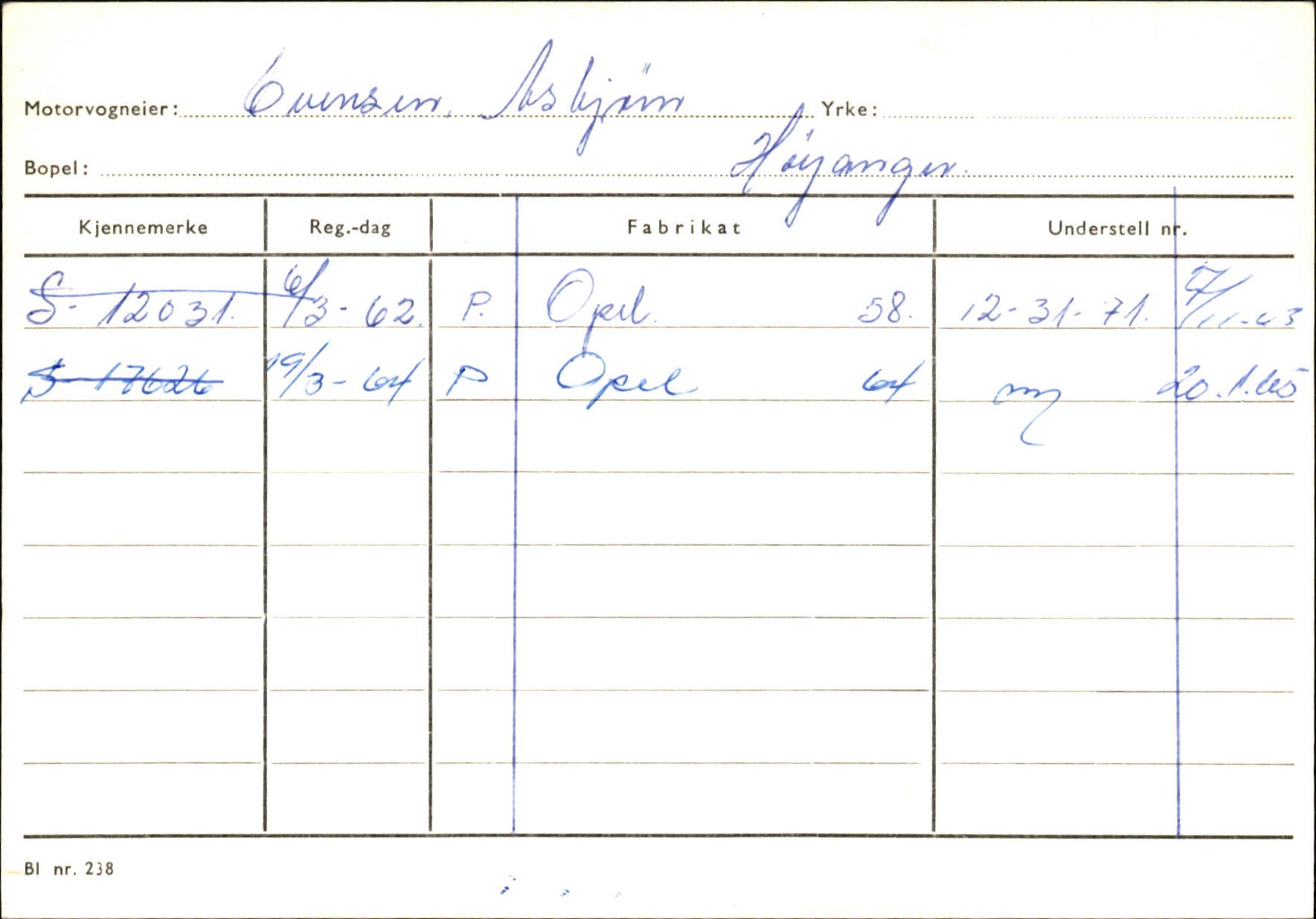 Statens vegvesen, Sogn og Fjordane vegkontor, AV/SAB-A-5301/4/F/L0130: Eigarregister Eid T-Å. Høyanger A-O, 1945-1975, p. 1146