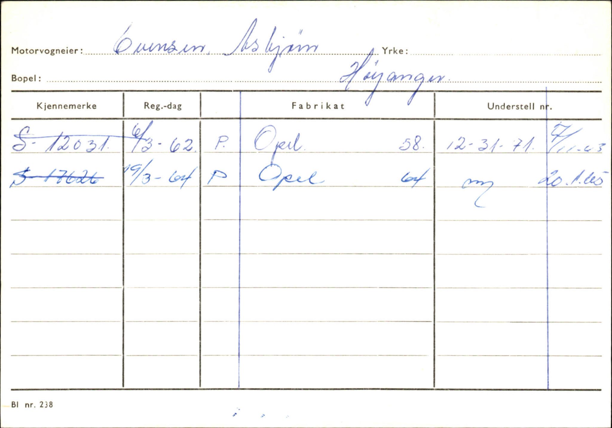 Statens vegvesen, Sogn og Fjordane vegkontor, SAB/A-5301/4/F/L0130: Eigarregister Eid T-Å. Høyanger A-O, 1945-1975, p. 1146