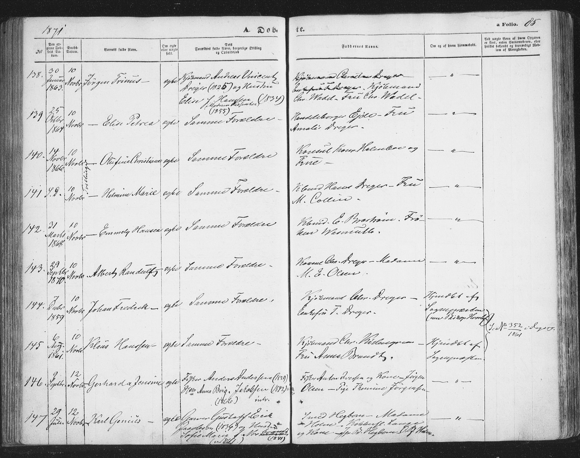 Tromsø sokneprestkontor/stiftsprosti/domprosti, AV/SATØ-S-1343/G/Ga/L0012kirke: Parish register (official) no. 12, 1865-1871, p. 85