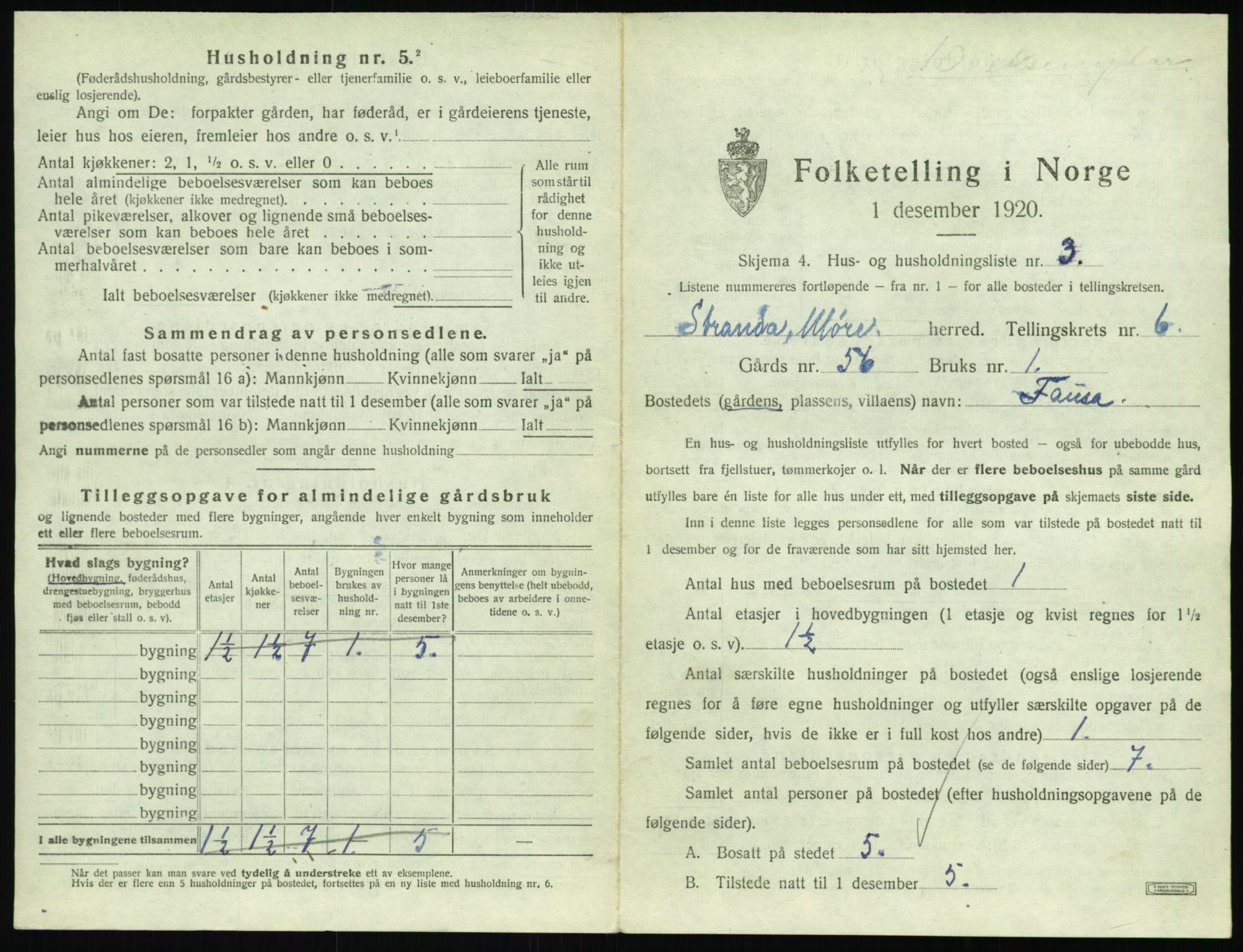 SAT, 1920 census for Stranda, 1920, p. 523