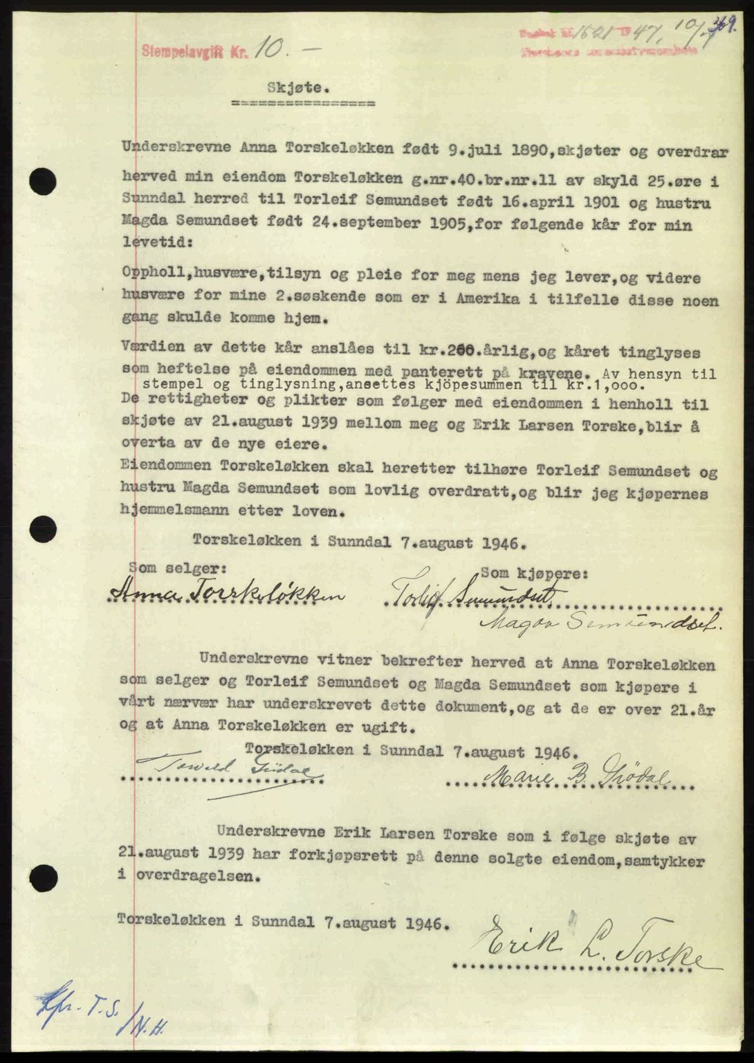 Nordmøre sorenskriveri, AV/SAT-A-4132/1/2/2Ca: Mortgage book no. A105, 1947-1947, Diary no: : 1521/1947