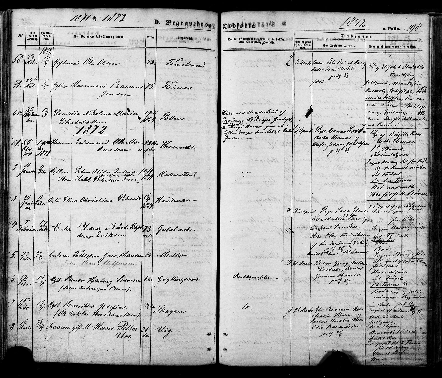 Ministerialprotokoller, klokkerbøker og fødselsregistre - Nordland, AV/SAT-A-1459/888/L1242: Parish register (official) no. 888A08, 1870-1875, p. 198