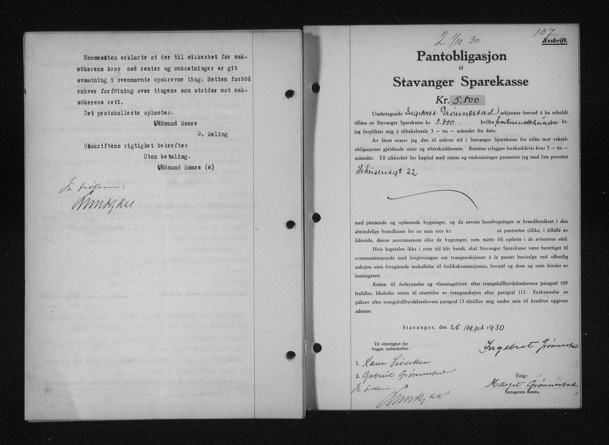 Stavanger byfogd, AV/SAST-A-101408/001/4/41/410/410BB/L0058: Mortgage book no. 48, 1930-1931, Deed date: 01.10.1930