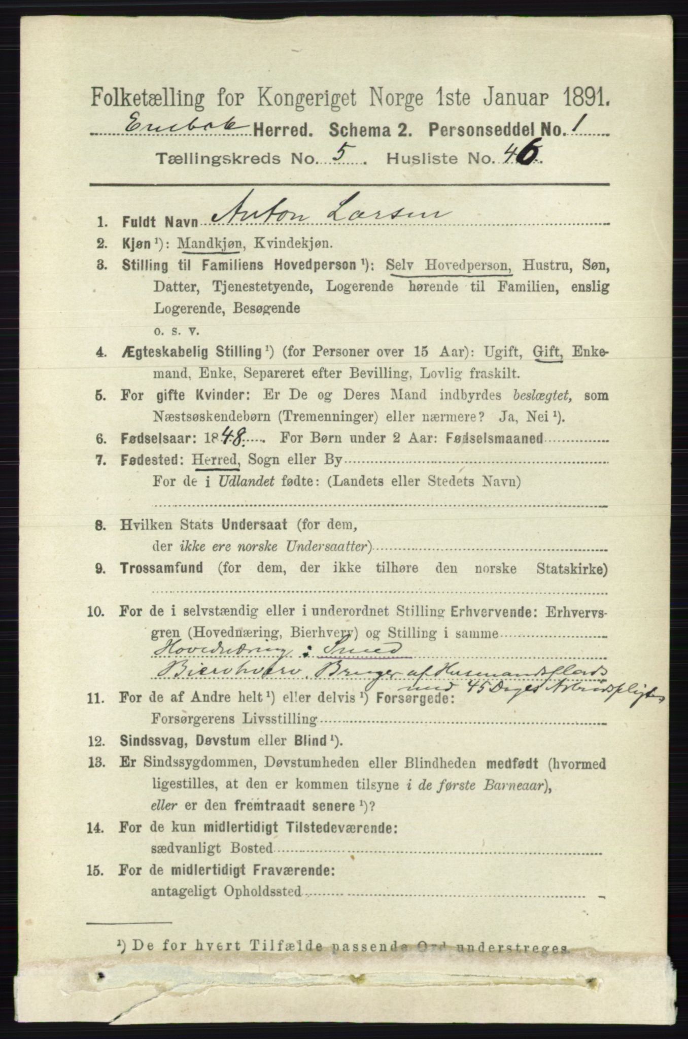 RA, 1891 census for 0229 Enebakk, 1891, p. 2257