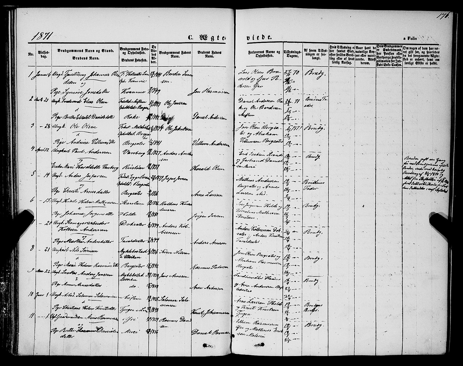 Innvik sokneprestembete, AV/SAB-A-80501: Parish register (official) no. A 6, 1865-1878, p. 176