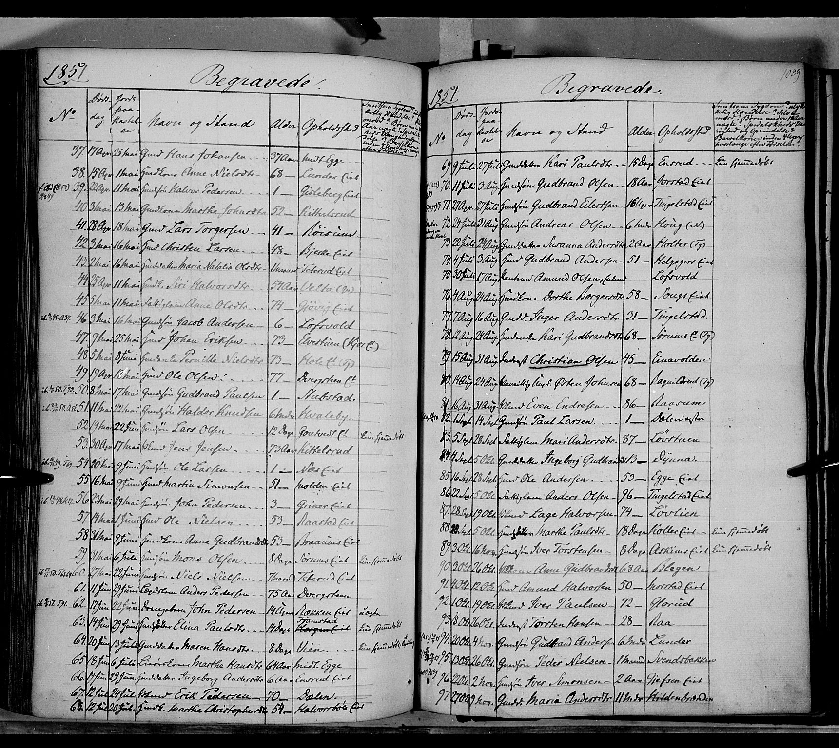 Gran prestekontor, SAH/PREST-112/H/Ha/Haa/L0011: Parish register (official) no. 11, 1842-1856, p. 1088-1089