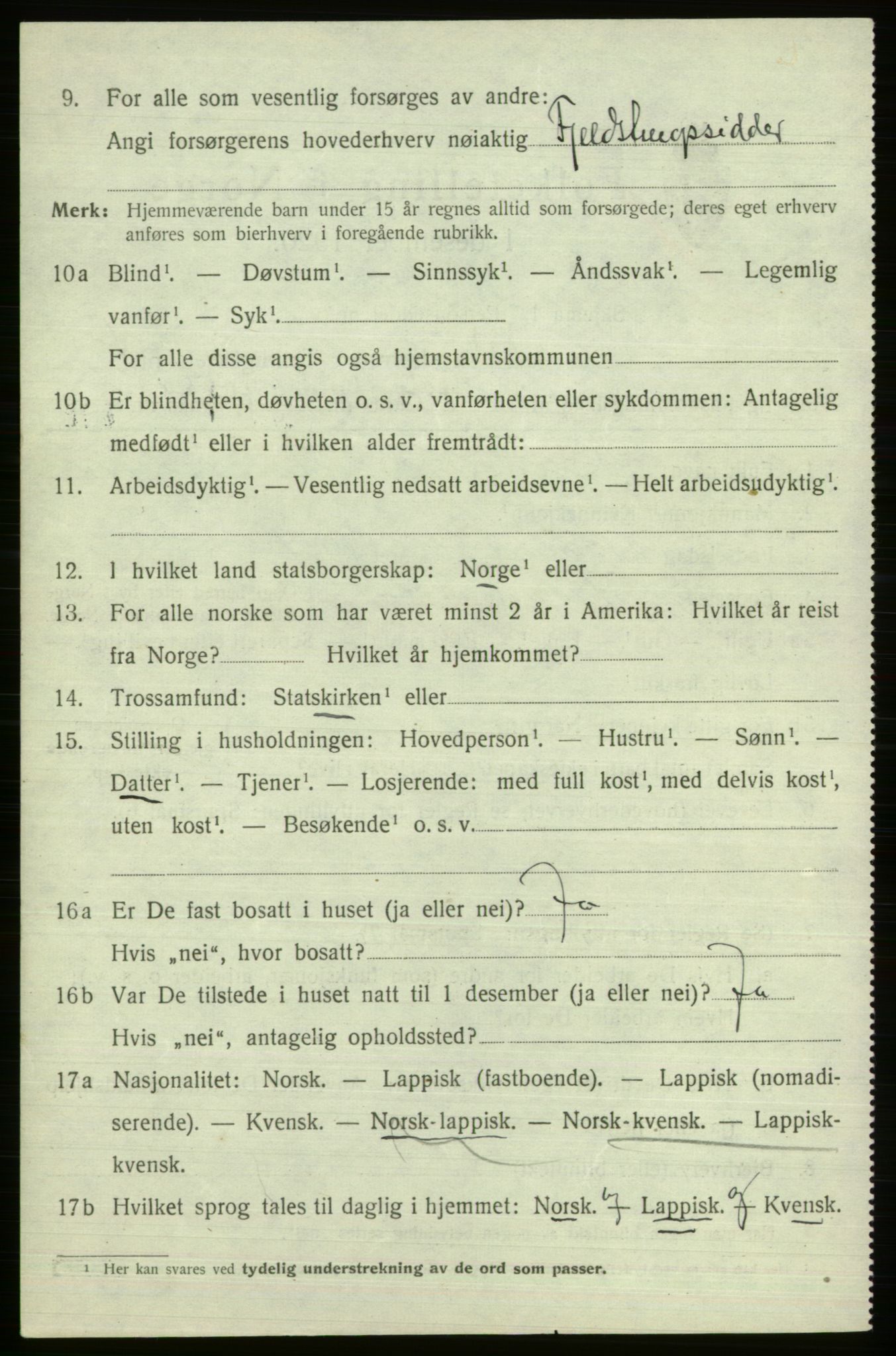 SATØ, 1920 census for Alta, 1920, p. 6588