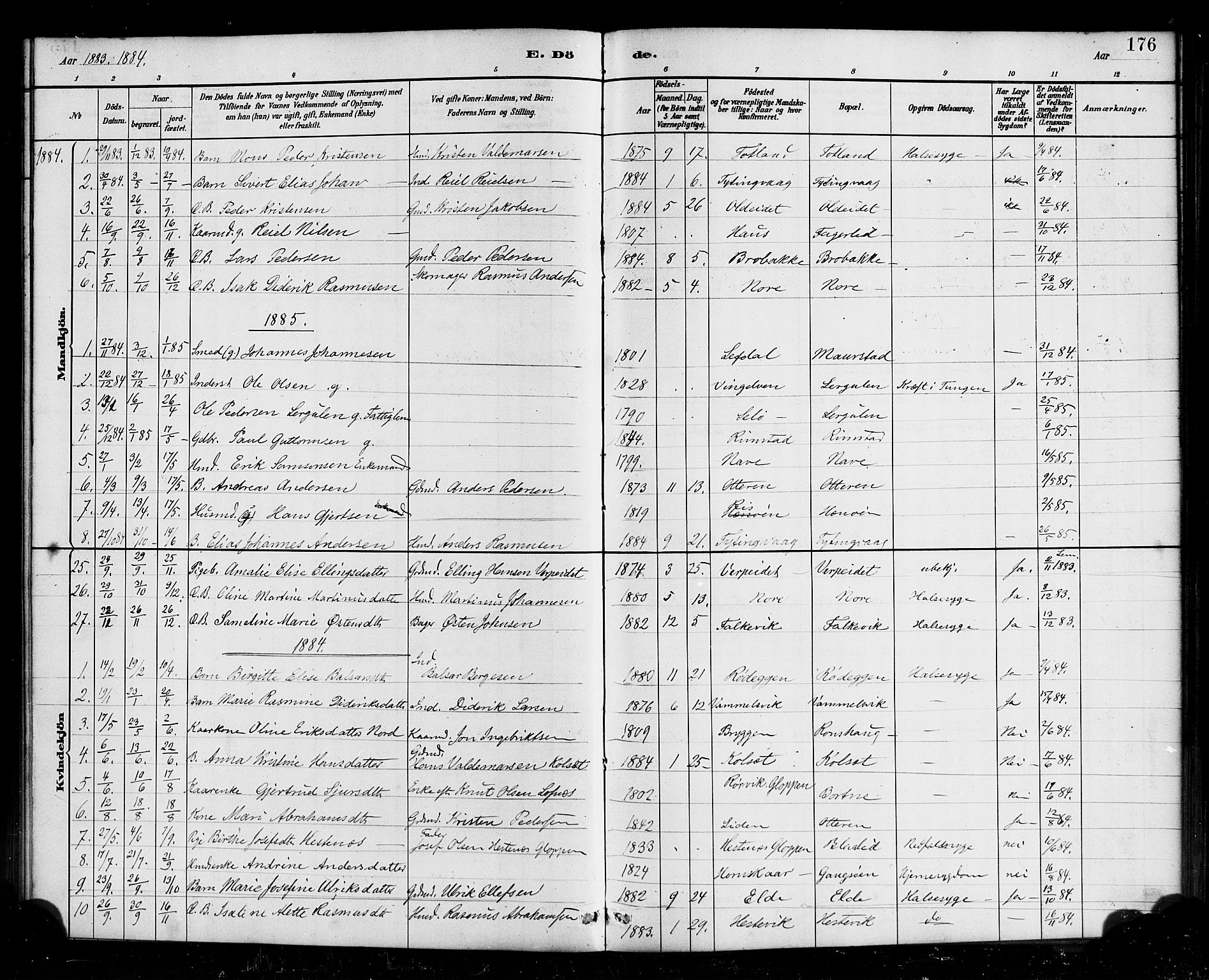 Davik sokneprestembete, AV/SAB-A-79701/H/Haa/Haad/L0001: Parish register (official) no. D 1, 1882-1900, p. 176