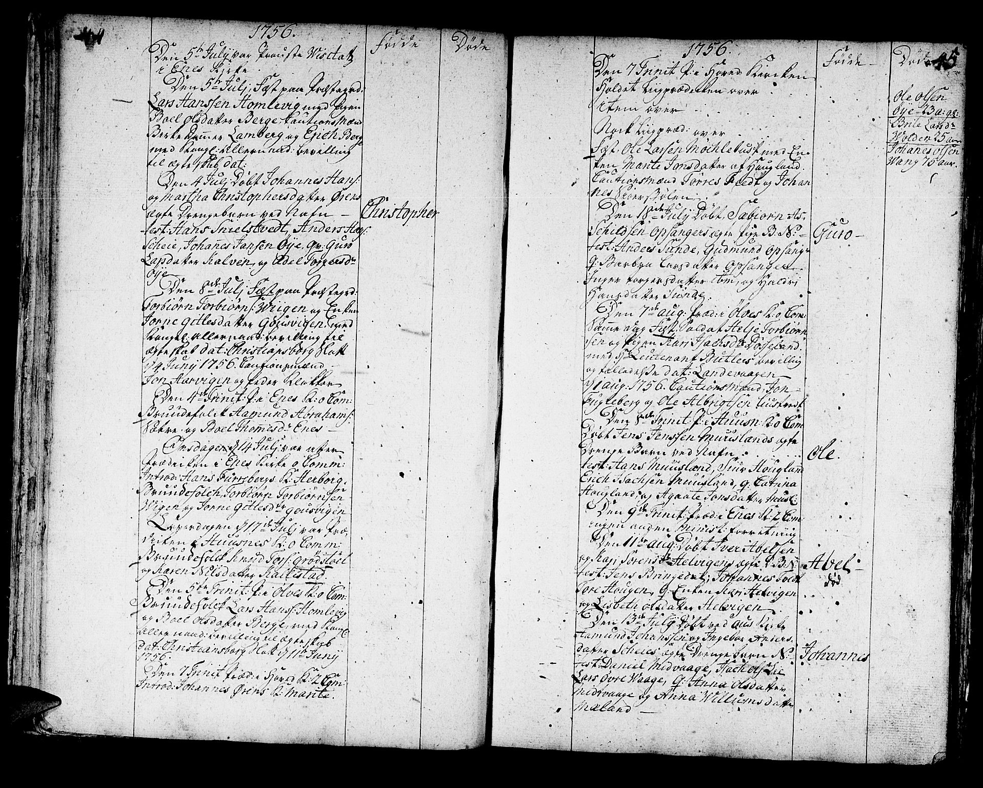 Kvinnherad sokneprestembete, SAB/A-76401/H/Haa: Parish register (official) no. A 3, 1754-1777, p. 44-45