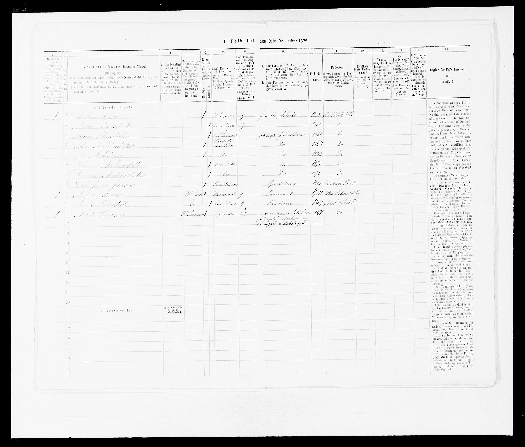 SAB, 1875 census for 1413P Hyllestad, 1875, p. 160