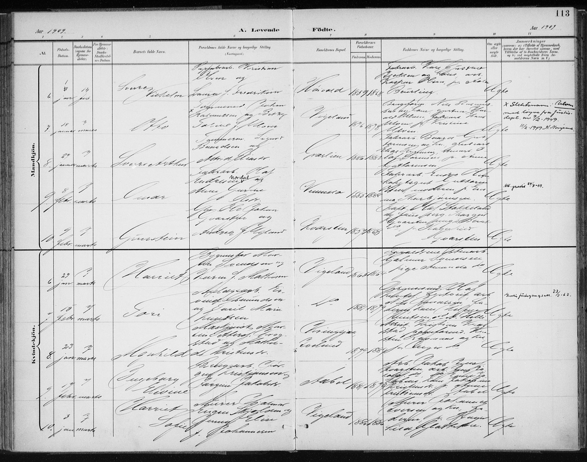 Vennesla sokneprestkontor, AV/SAK-1111-0045/Fa/Fab/L0005: Parish register (official) no. A 5, 1897-1909, p. 113