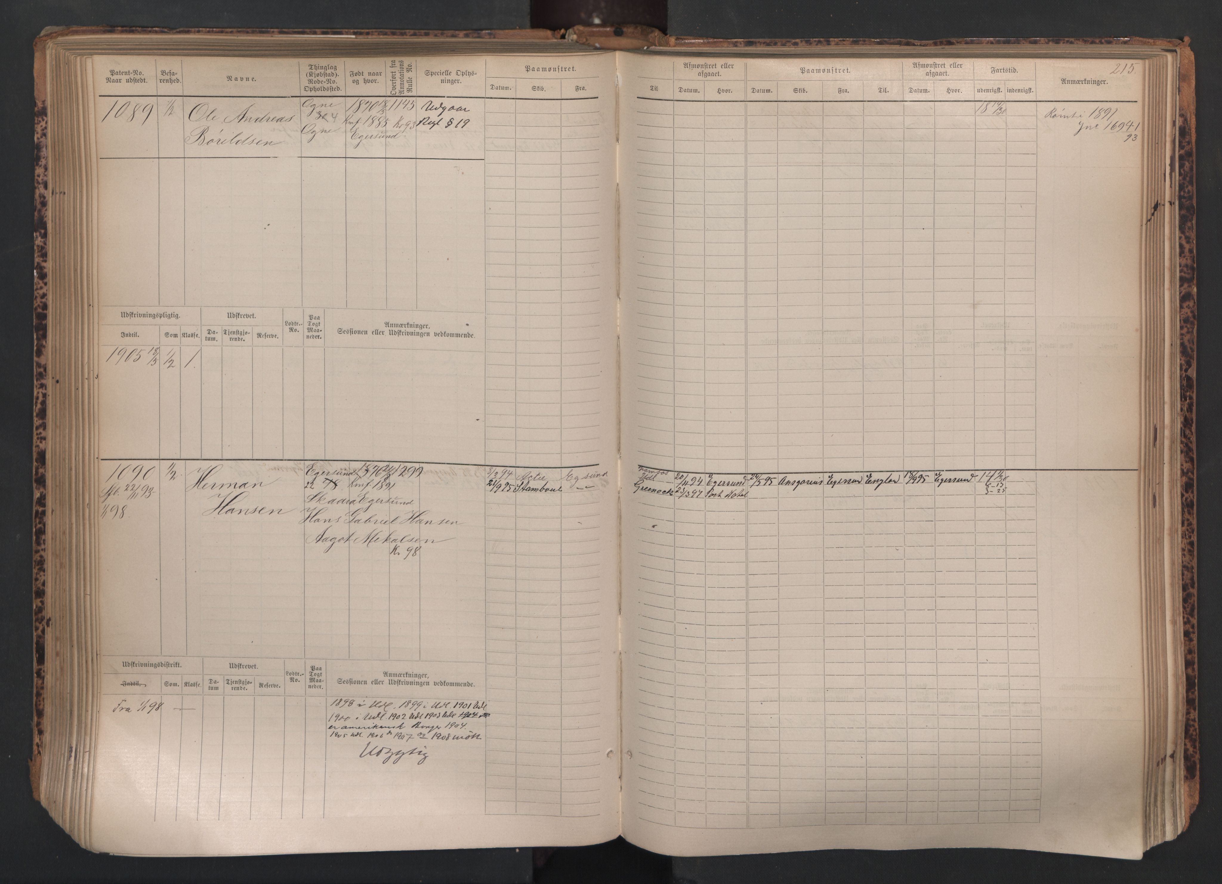 Egersund mønstringskrets, AV/SAK-2031-0019/F/Fb/L0002: Hovedrulle nr 667-1330, O-4, 1880-1940, p. 216