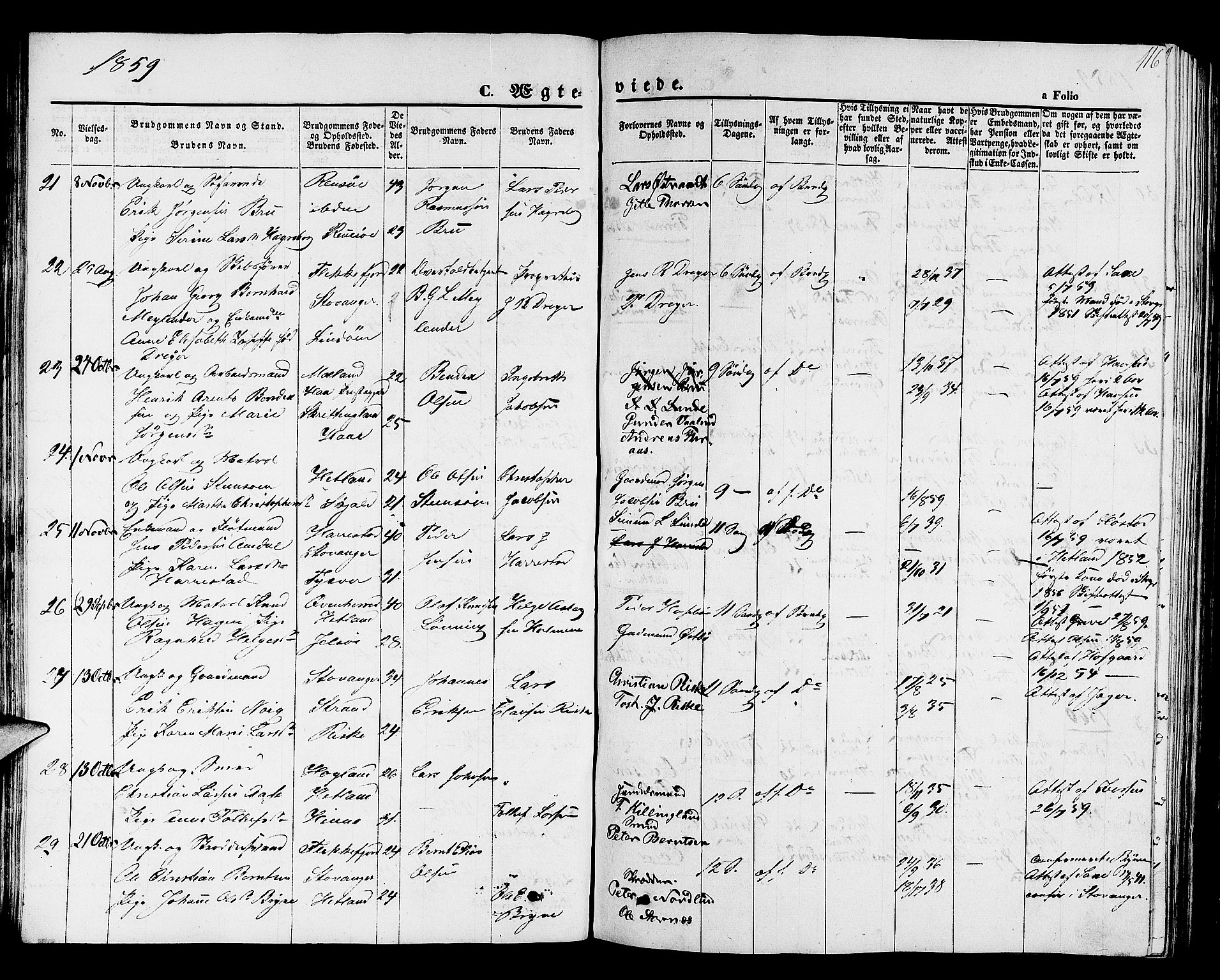 Hetland sokneprestkontor, SAST/A-101826/30/30BB/L0001: Parish register (copy) no. B 1, 1850-1868, p. 116