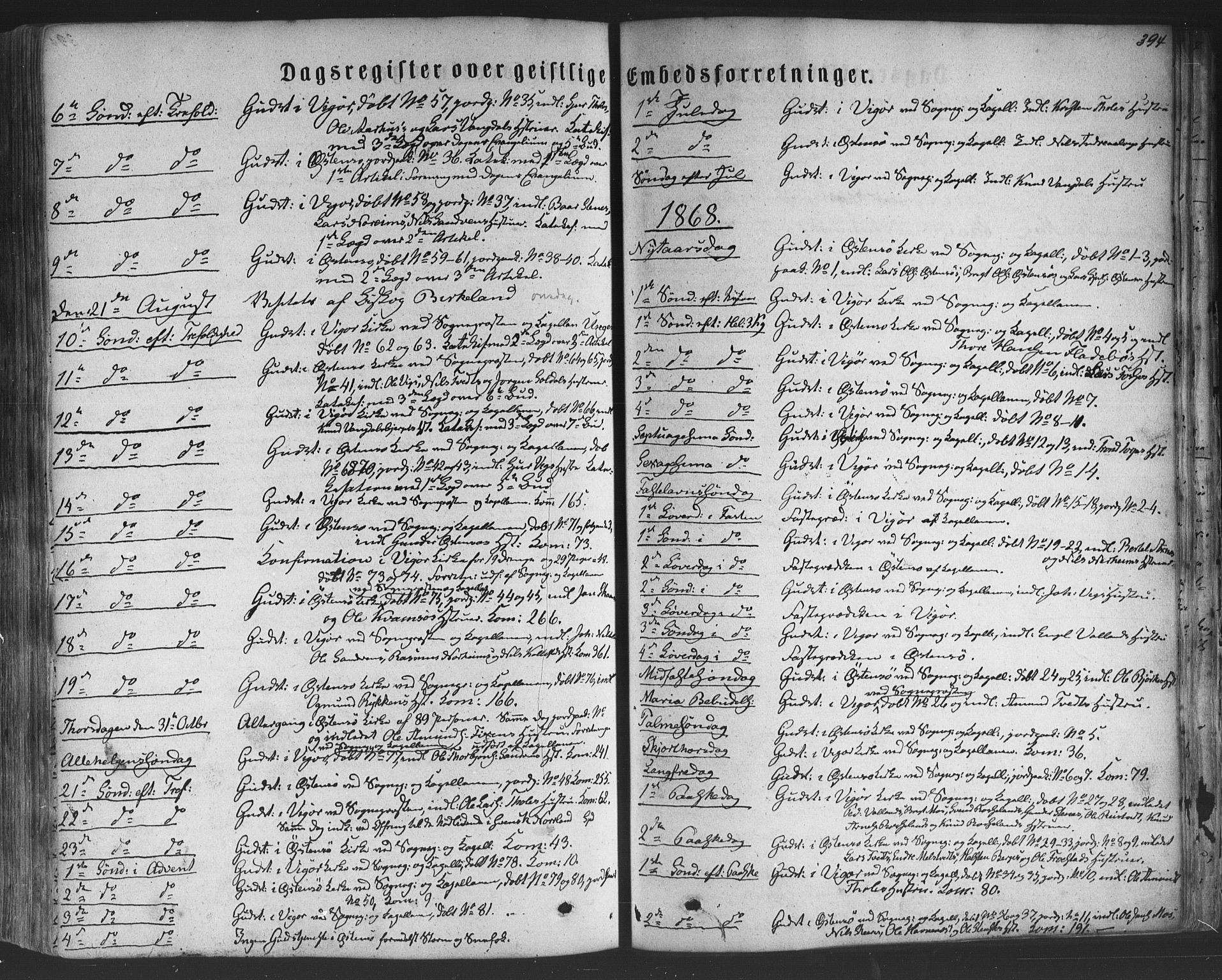 Kvam sokneprestembete, SAB/A-76201/H/Haa: Parish register (official) no. A 9, 1864-1879, p. 394