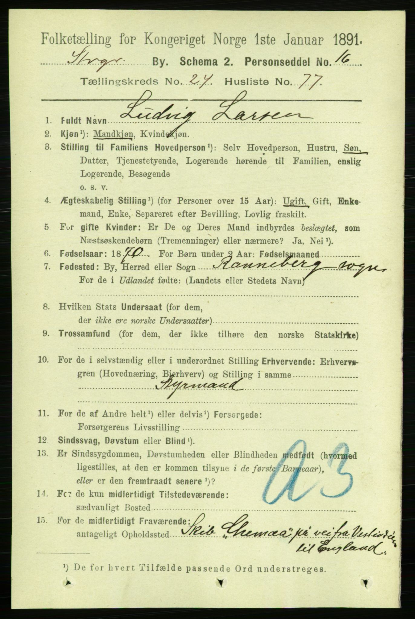 RA, 1891 census for 1103 Stavanger, 1891, p. 27265