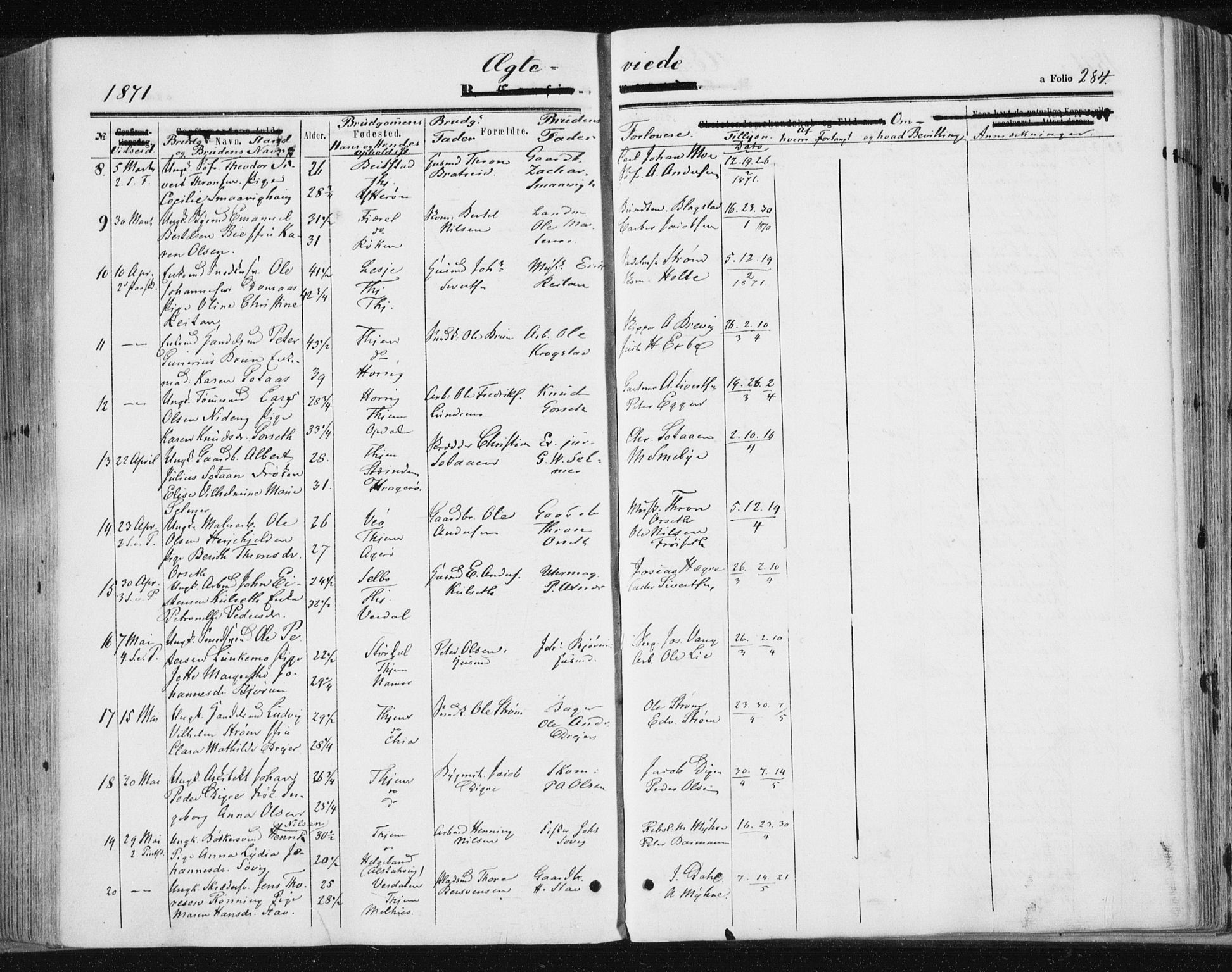 Ministerialprotokoller, klokkerbøker og fødselsregistre - Sør-Trøndelag, SAT/A-1456/602/L0115: Parish register (official) no. 602A13, 1860-1872, p. 284