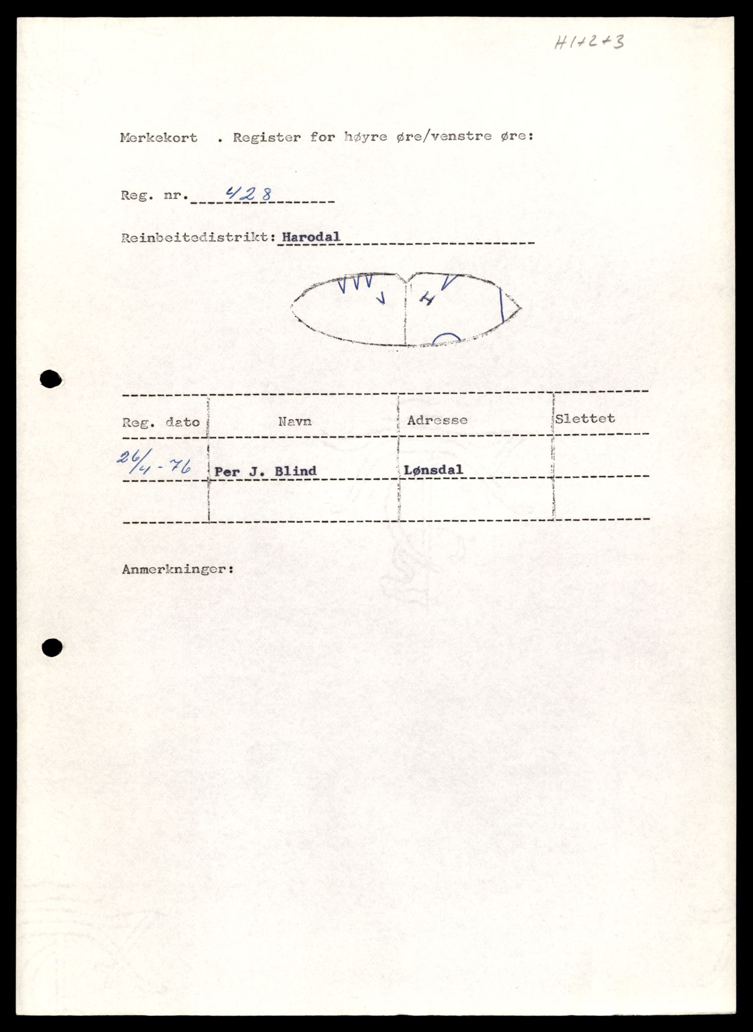 Reindriftsforvaltningen Nordland, AV/SAT-A-5309/D/Dc/L0502/0007: Korrespondanse ordnet etter arkivnøkkel / Reinmerkeregister, 1990-2001, p. 143