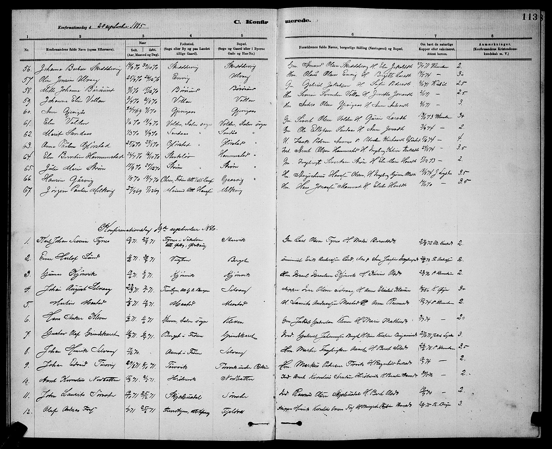 Ministerialprotokoller, klokkerbøker og fødselsregistre - Sør-Trøndelag, SAT/A-1456/637/L0562: Parish register (copy) no. 637C03, 1883-1898, p. 113