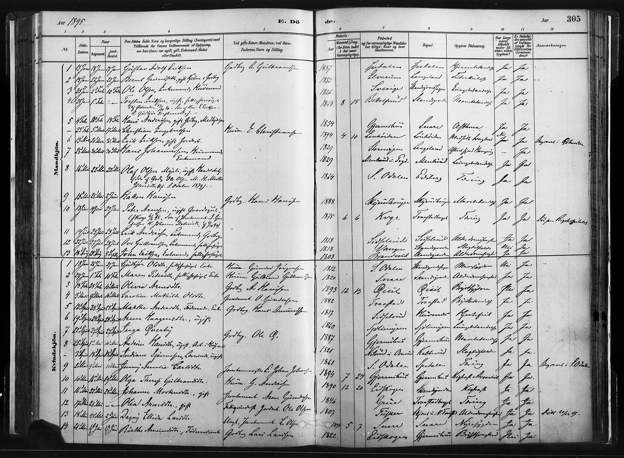 Vinger prestekontor, AV/SAH-PREST-024/H/Ha/Haa/L0014: Parish register (official) no. 14, 1881-1900, p. 305