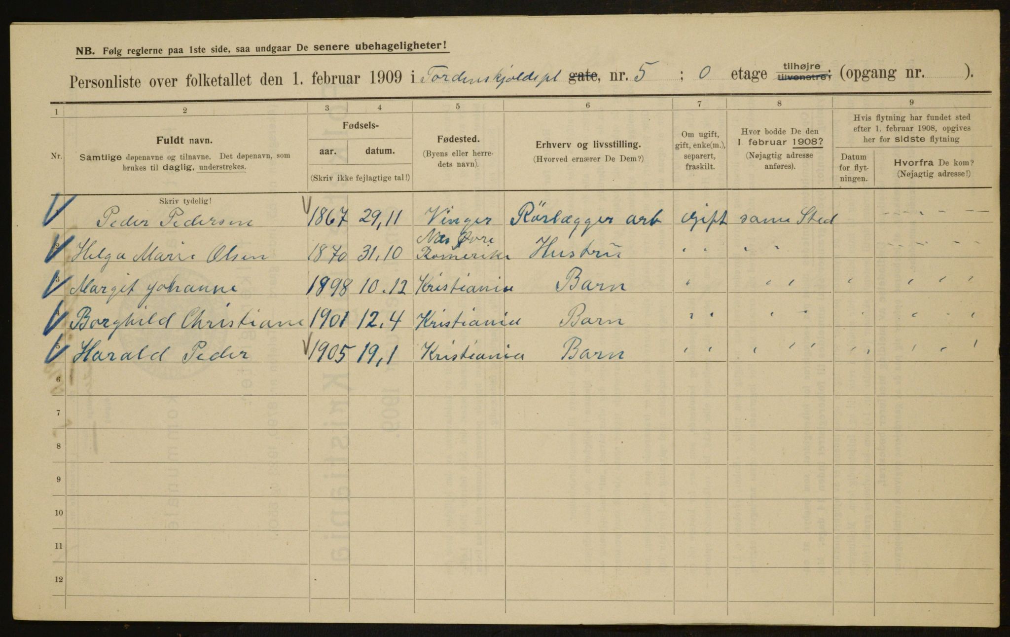 OBA, Municipal Census 1909 for Kristiania, 1909, p. 103302