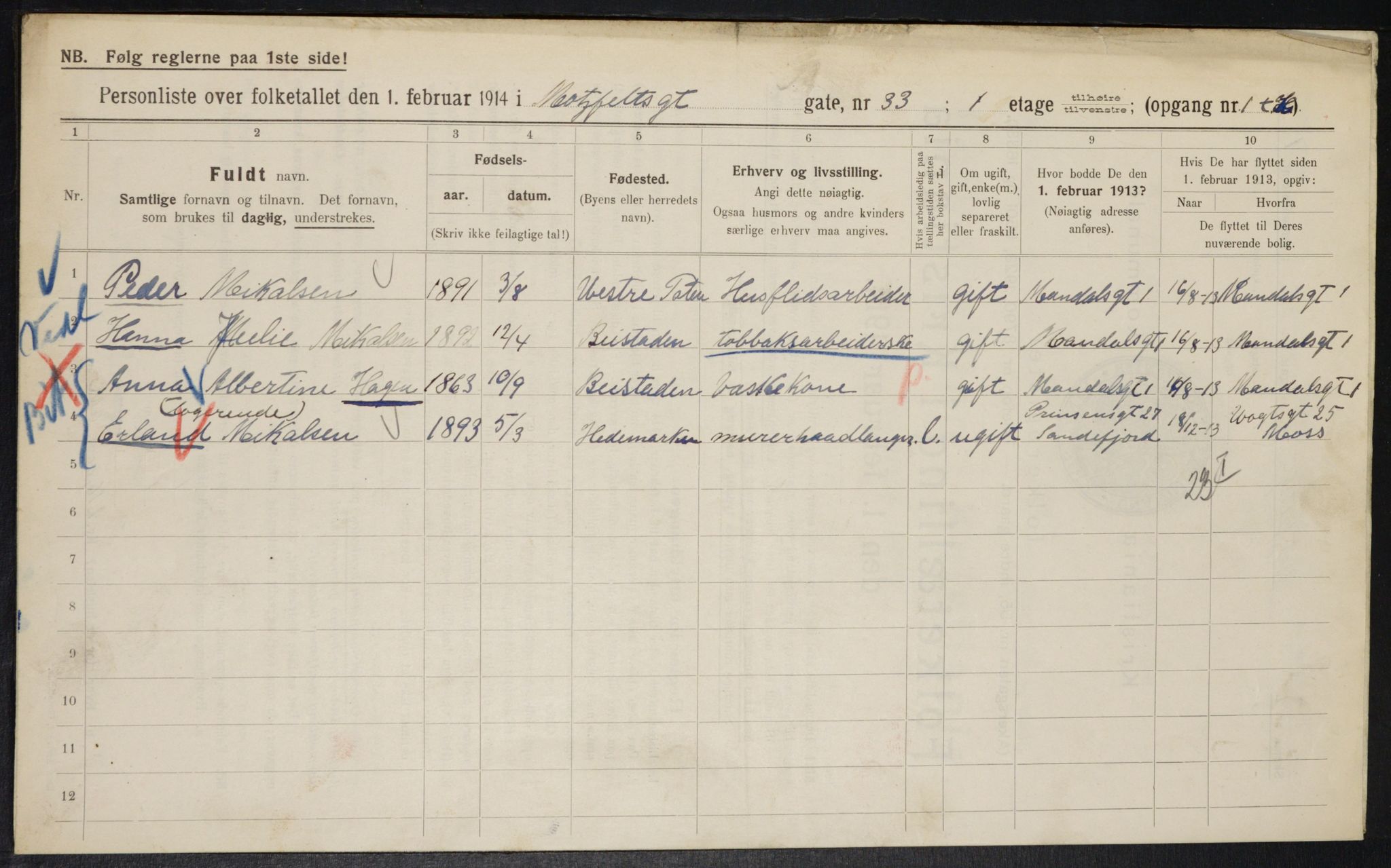 OBA, Municipal Census 1914 for Kristiania, 1914, p. 66604